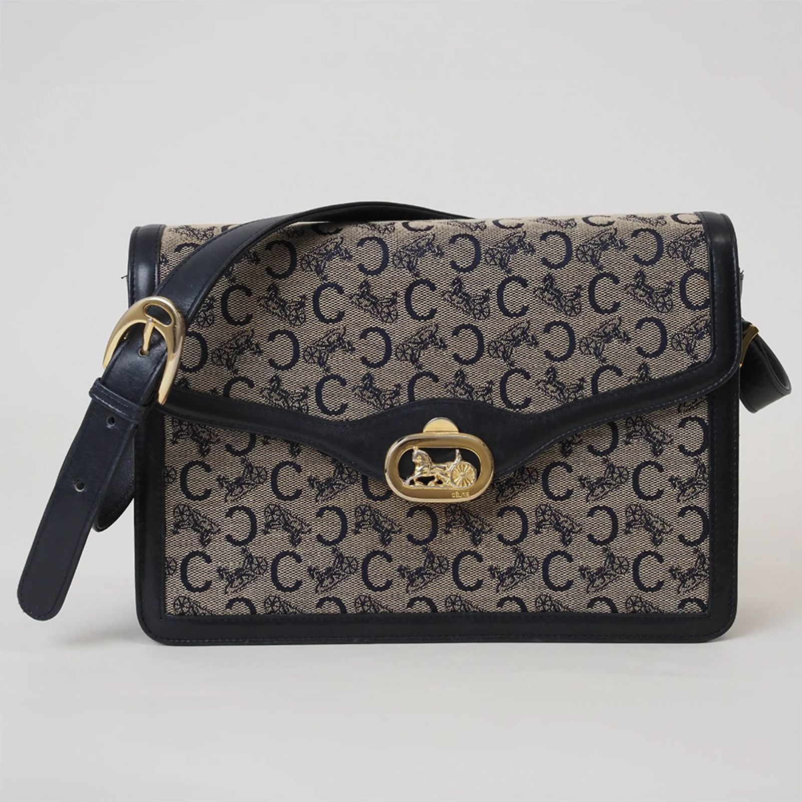 Sac à Main Céline En Toile Et Cuir Noir - Modèle Salky - Occasion - Fourre-tout élégant