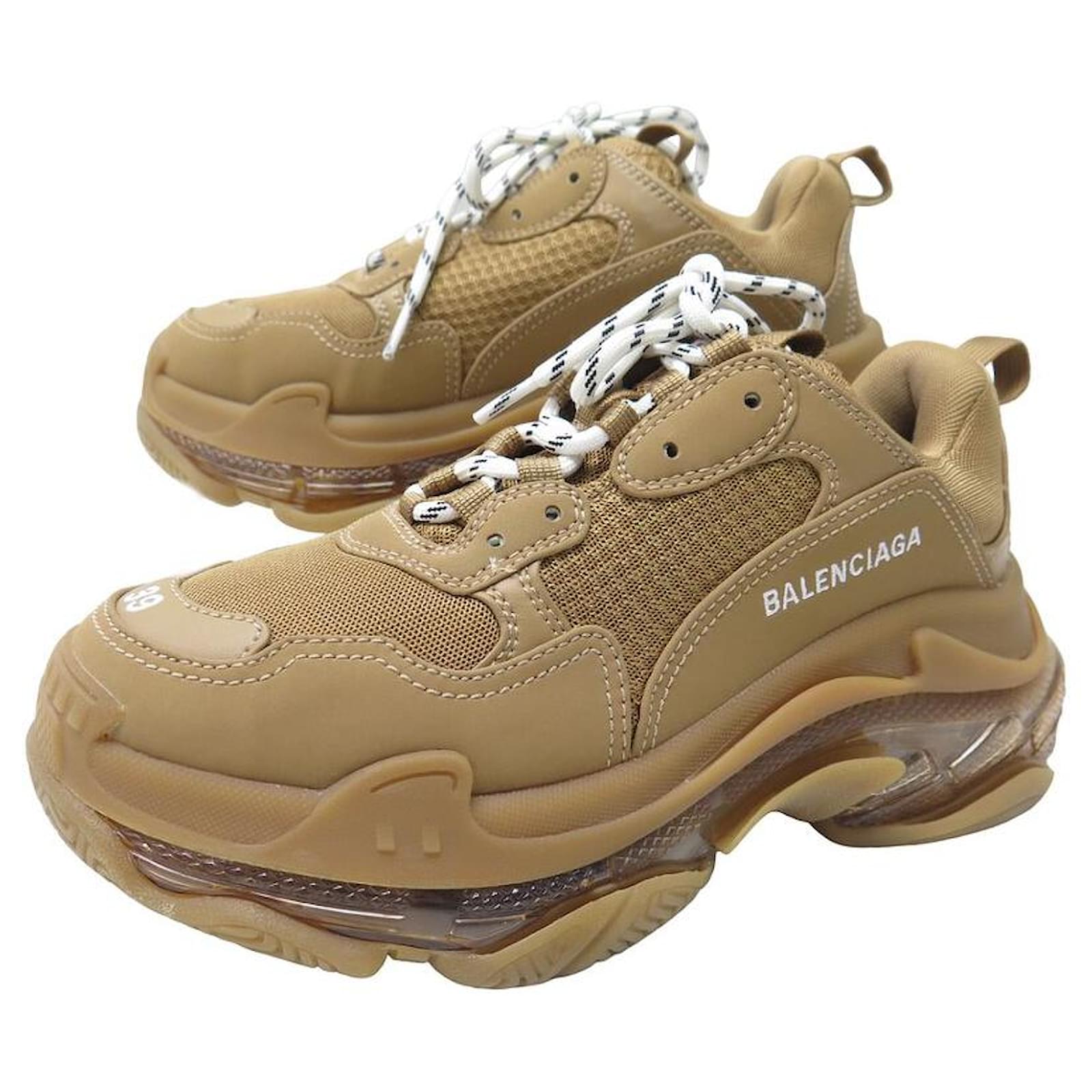 NINE BALENCIAGA TRIPLE S SHOES 544351 SNEAKERS 39 BROWN CANVAS