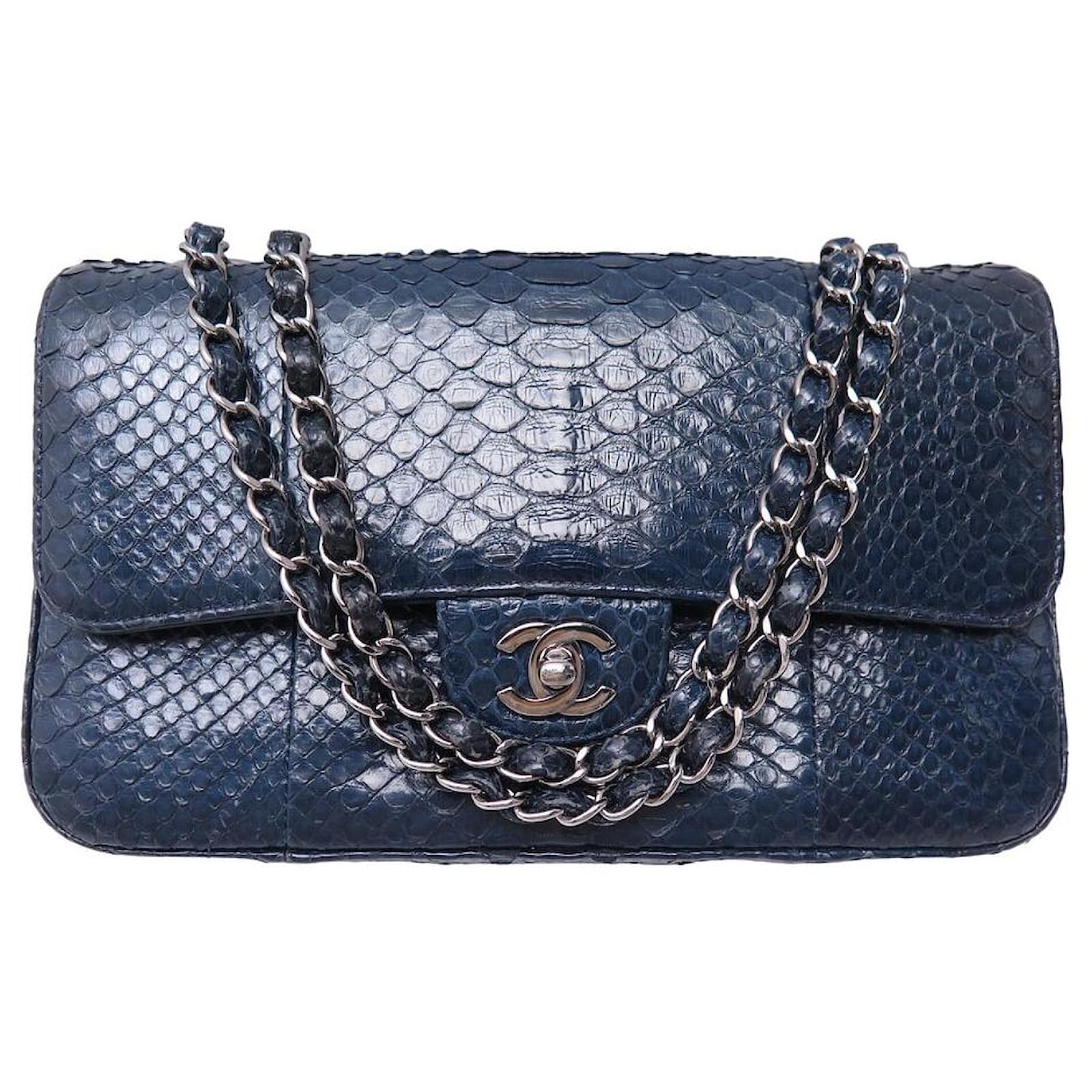 CHANEL TIMELESS CLASSIC MEDIUM PYTHON SHOULDER BAG Navy blue