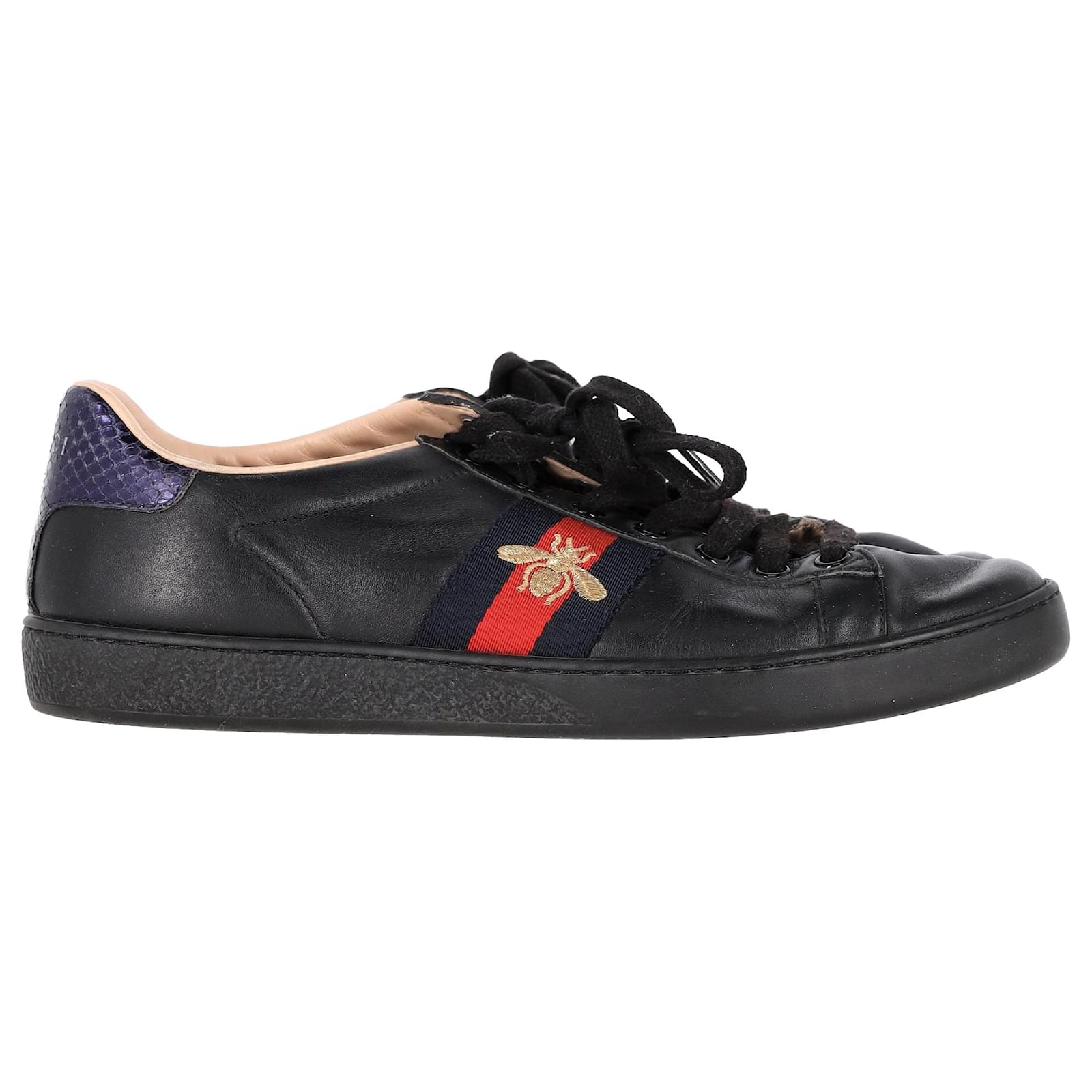 Zapatillas Gucci Ace Bee en cuero de ternera negro Becerro ref