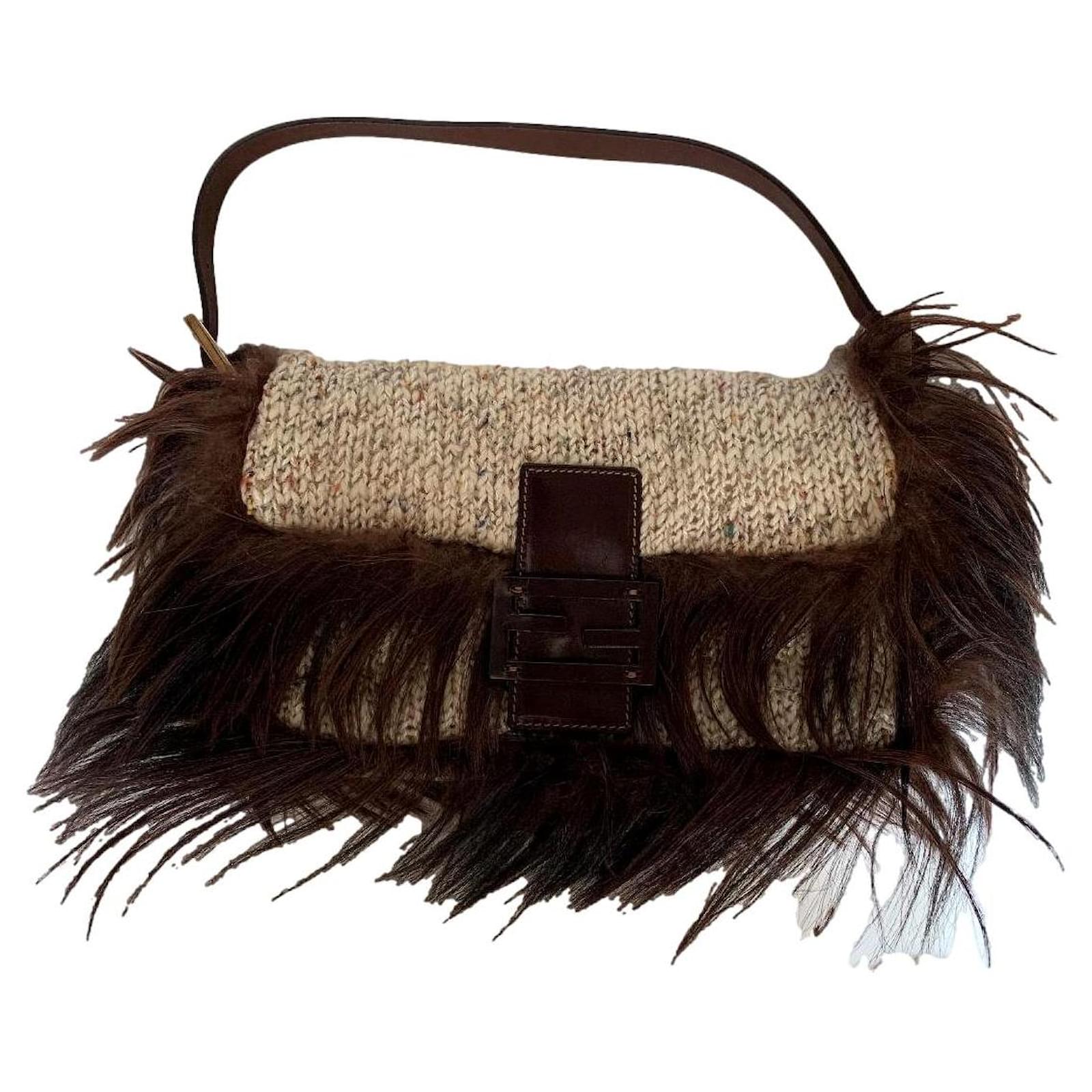 Baguette Fendi Handtaschen Braun Beige Wolle Joli Closet