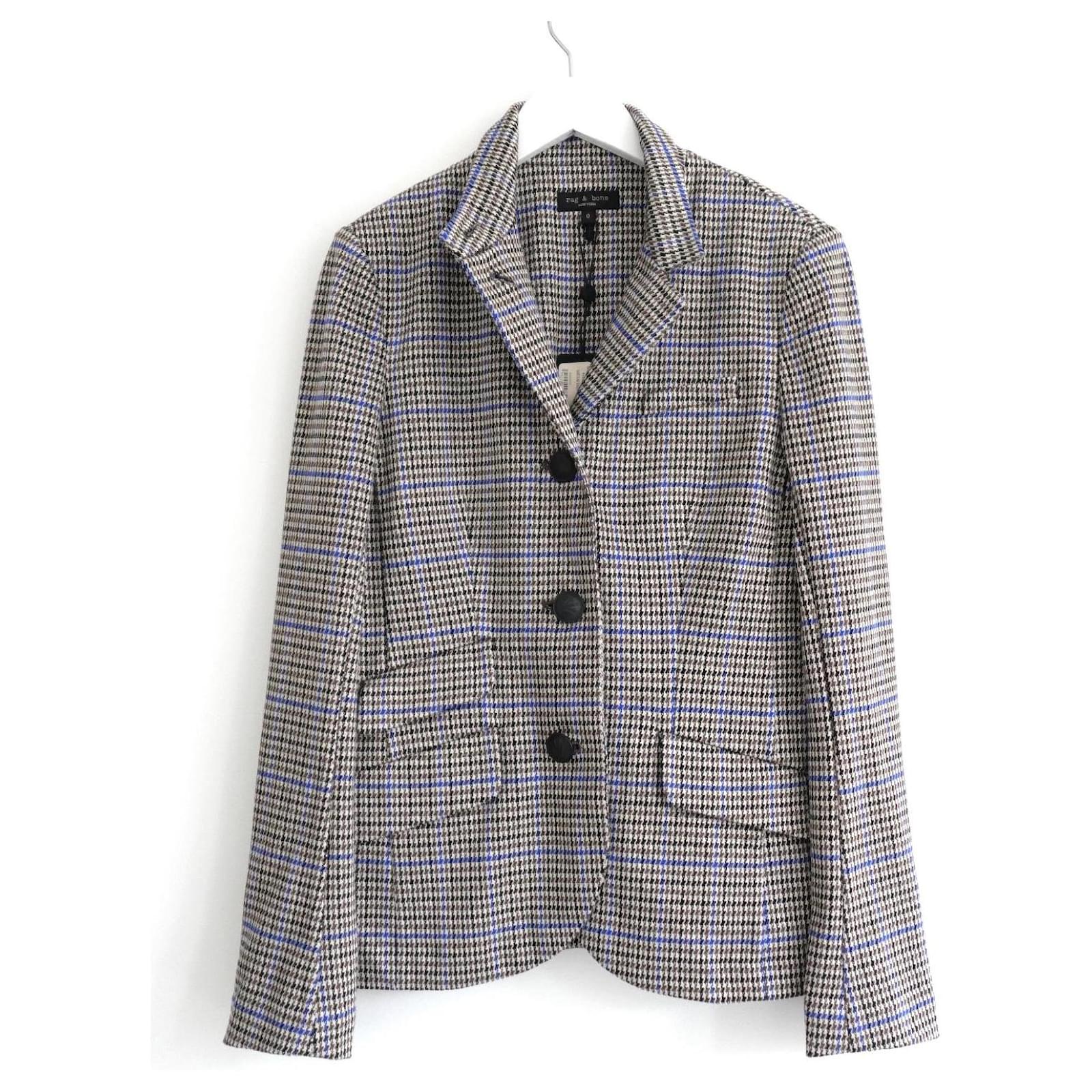 Rag Bone Slade Brown Blue Plaid Blazer Jacket Viscose ref