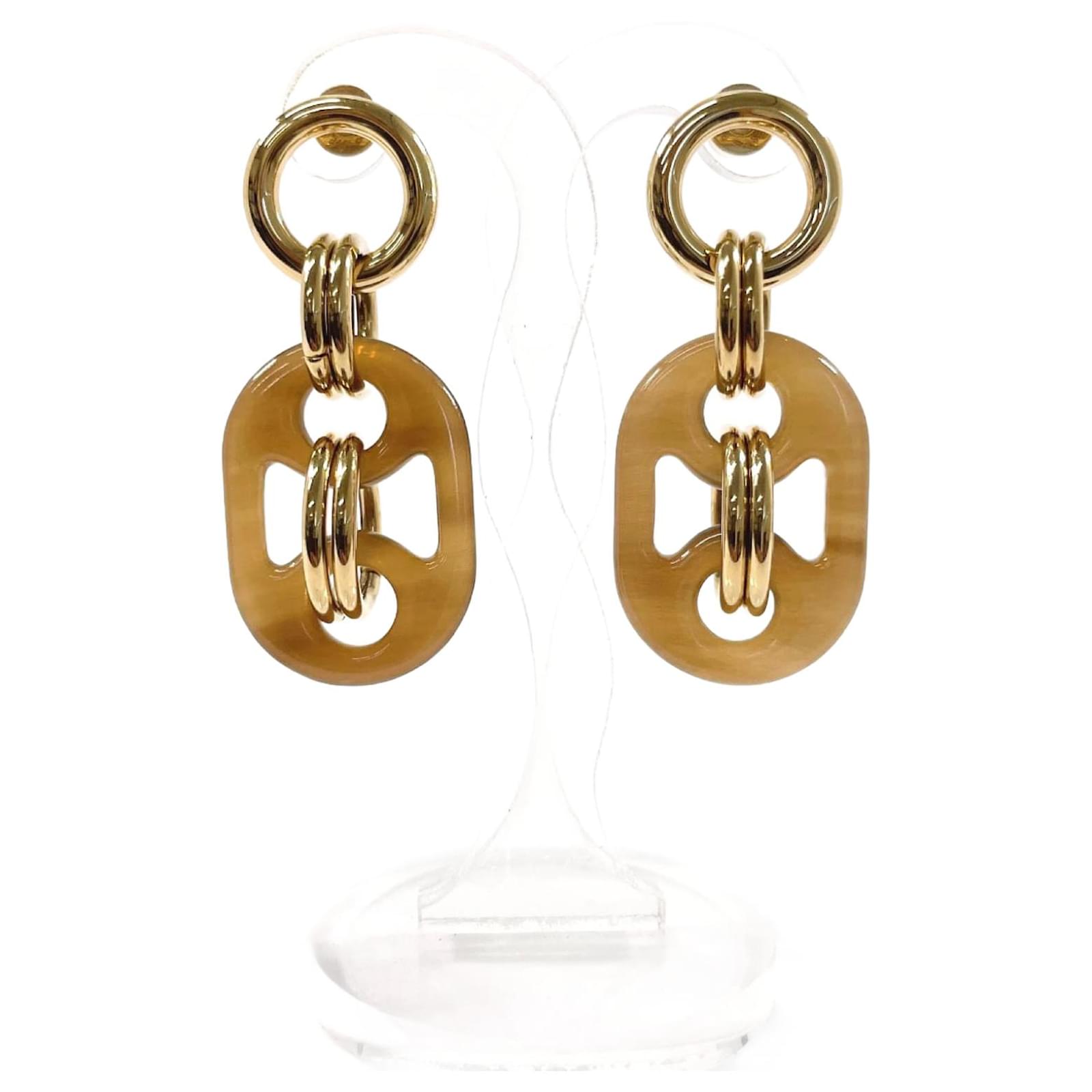 Hermès HERMES Eurydice PM Drop Earrings Brown Metal ref