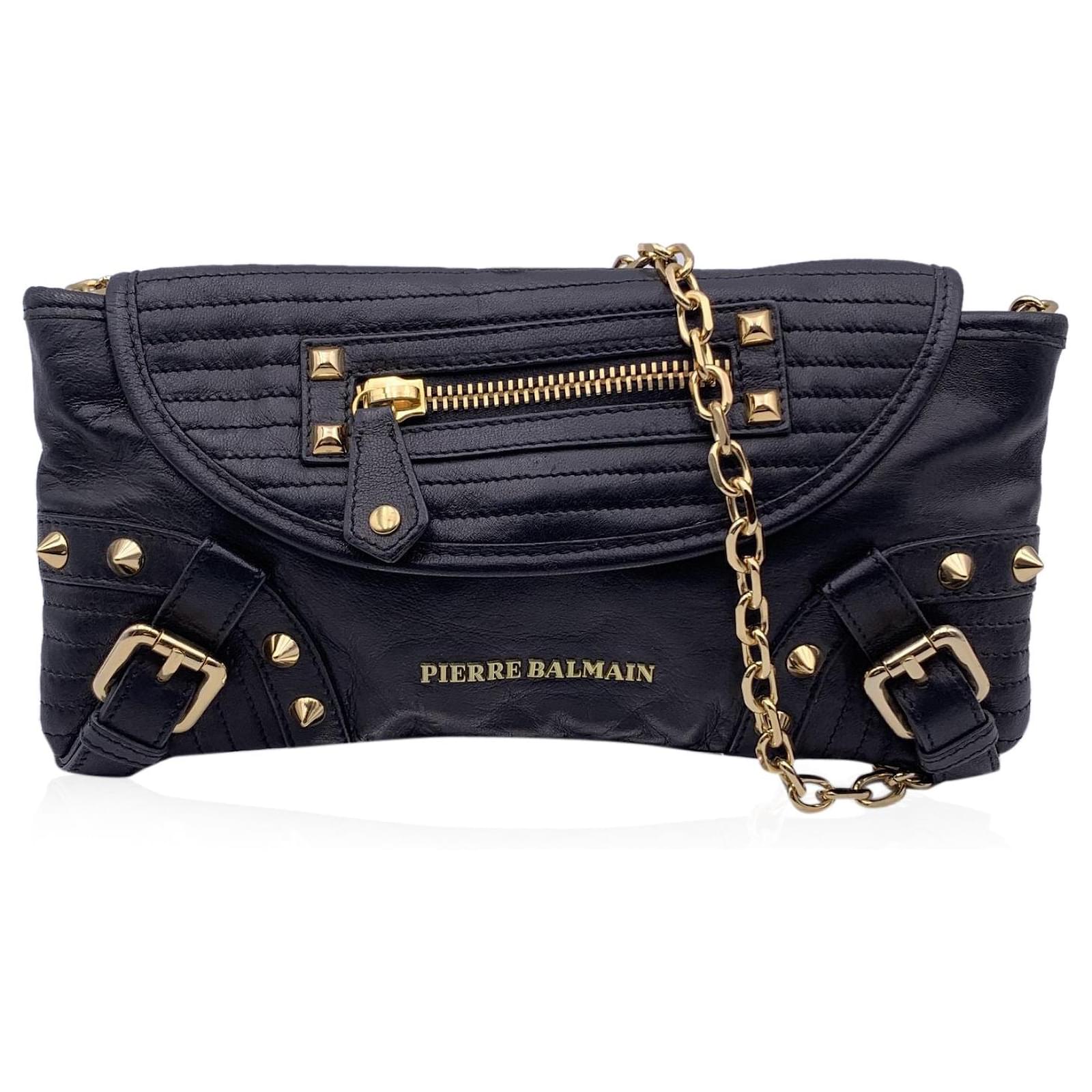 Pierre Balmain Black Leather Shoulder Bag Studs and Buckle