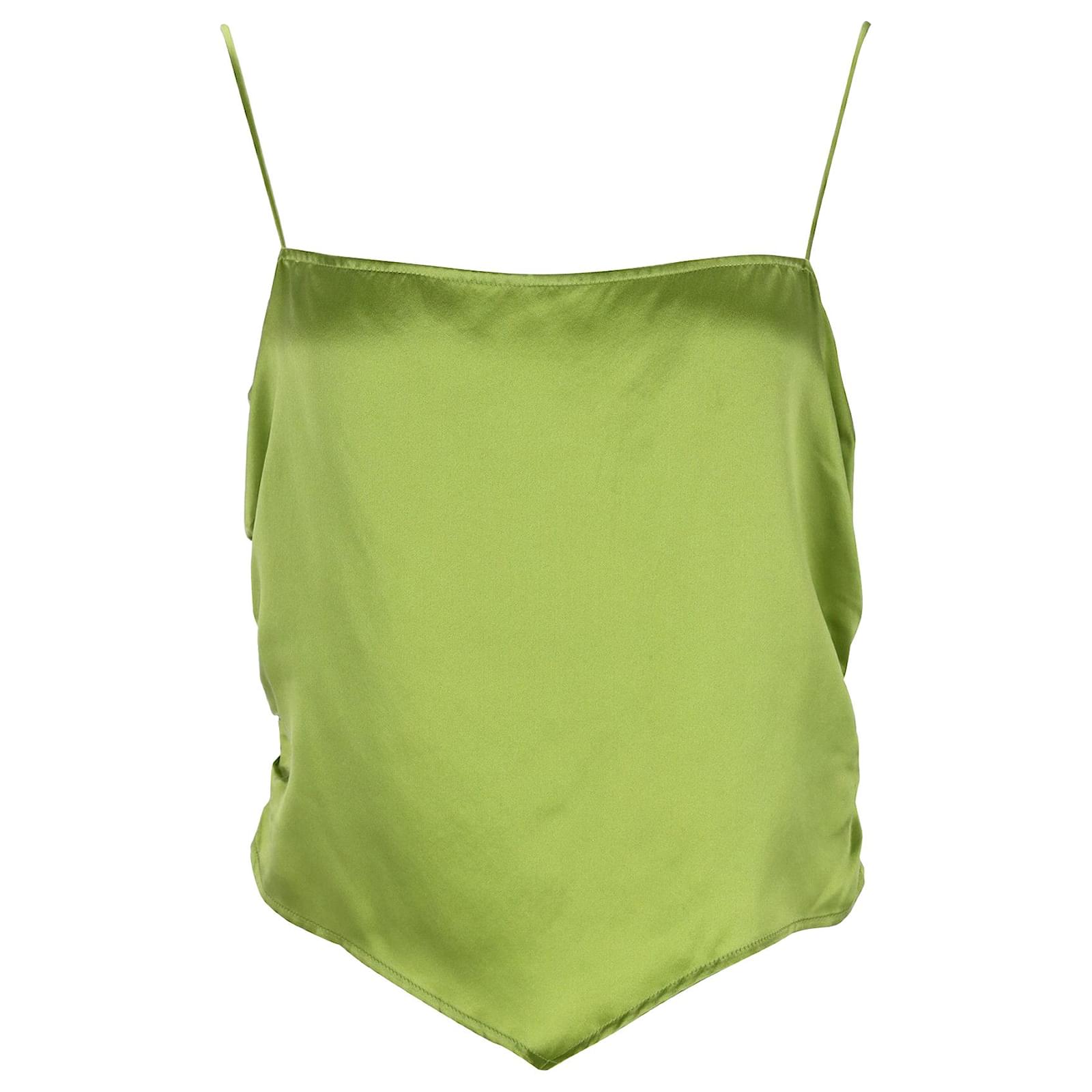 Reformation Ruched Asymmetric Tank Top in Green Silk ref