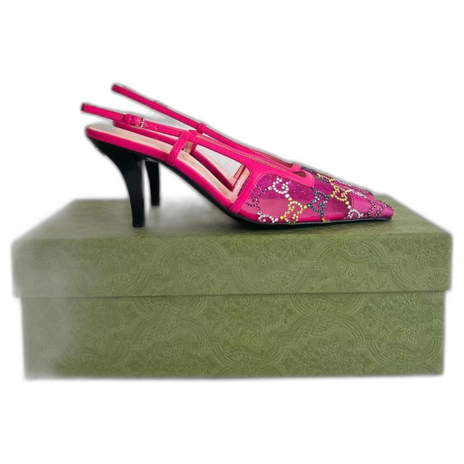Gucci Rose Women's Slingback Heels Pink Leatherette ref