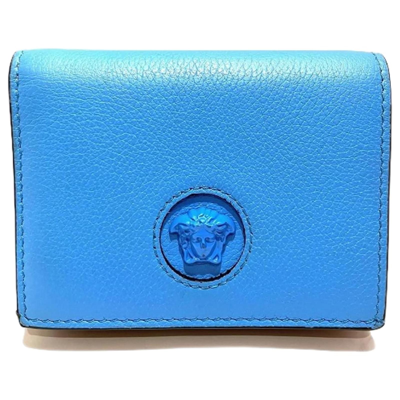 Versace Medusa Bi-fold Wallet Pink Blue Leather Joli