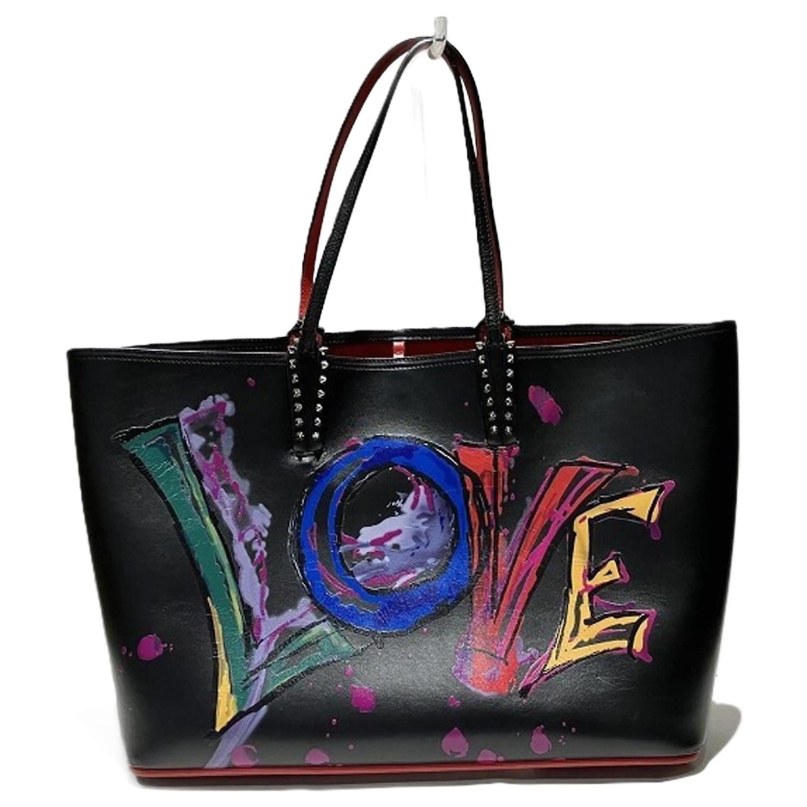 Christian Louboutin Spike Studs Kabata Tote Bag Black Leather ref 