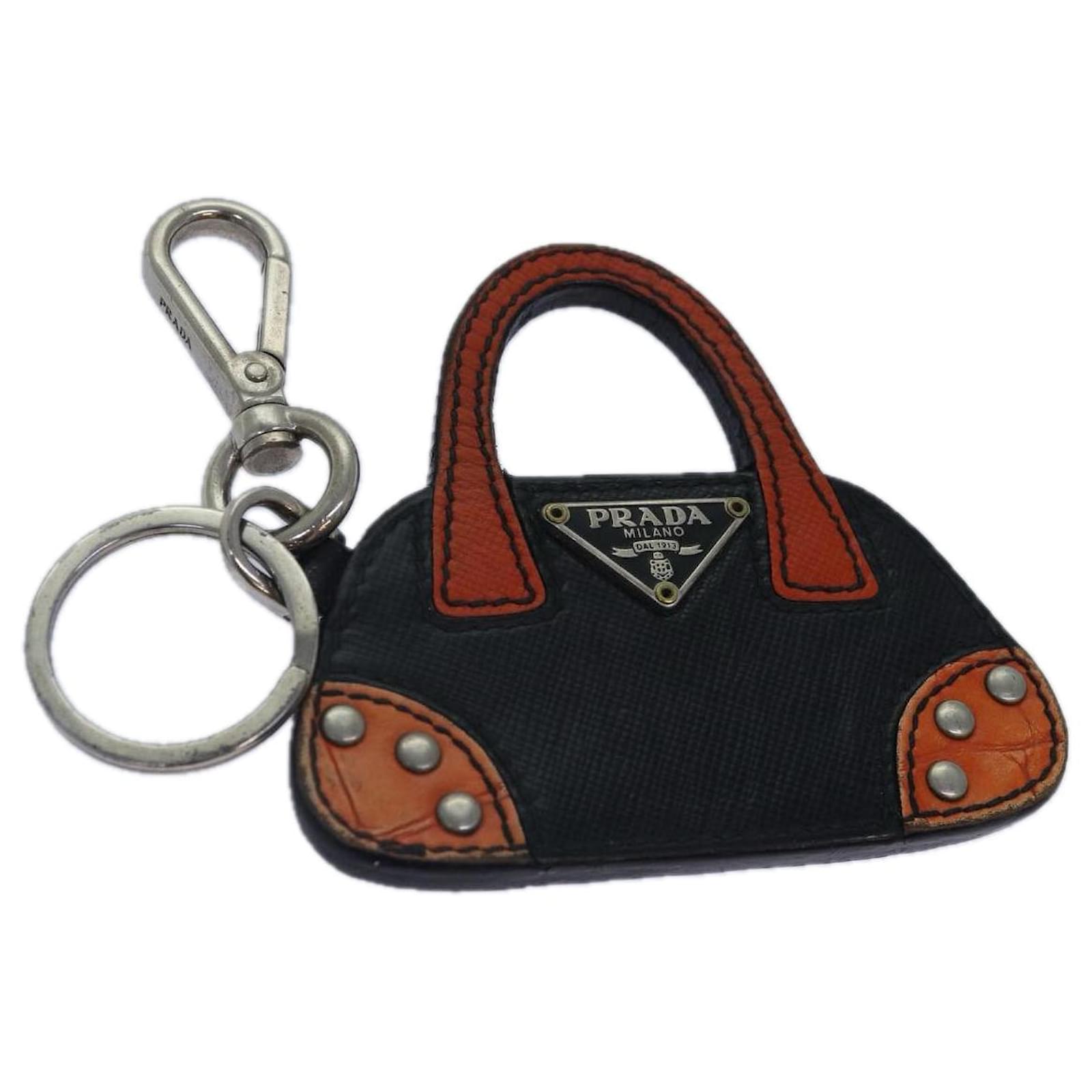 PRADA Safiano Triangle logo Key holder pink