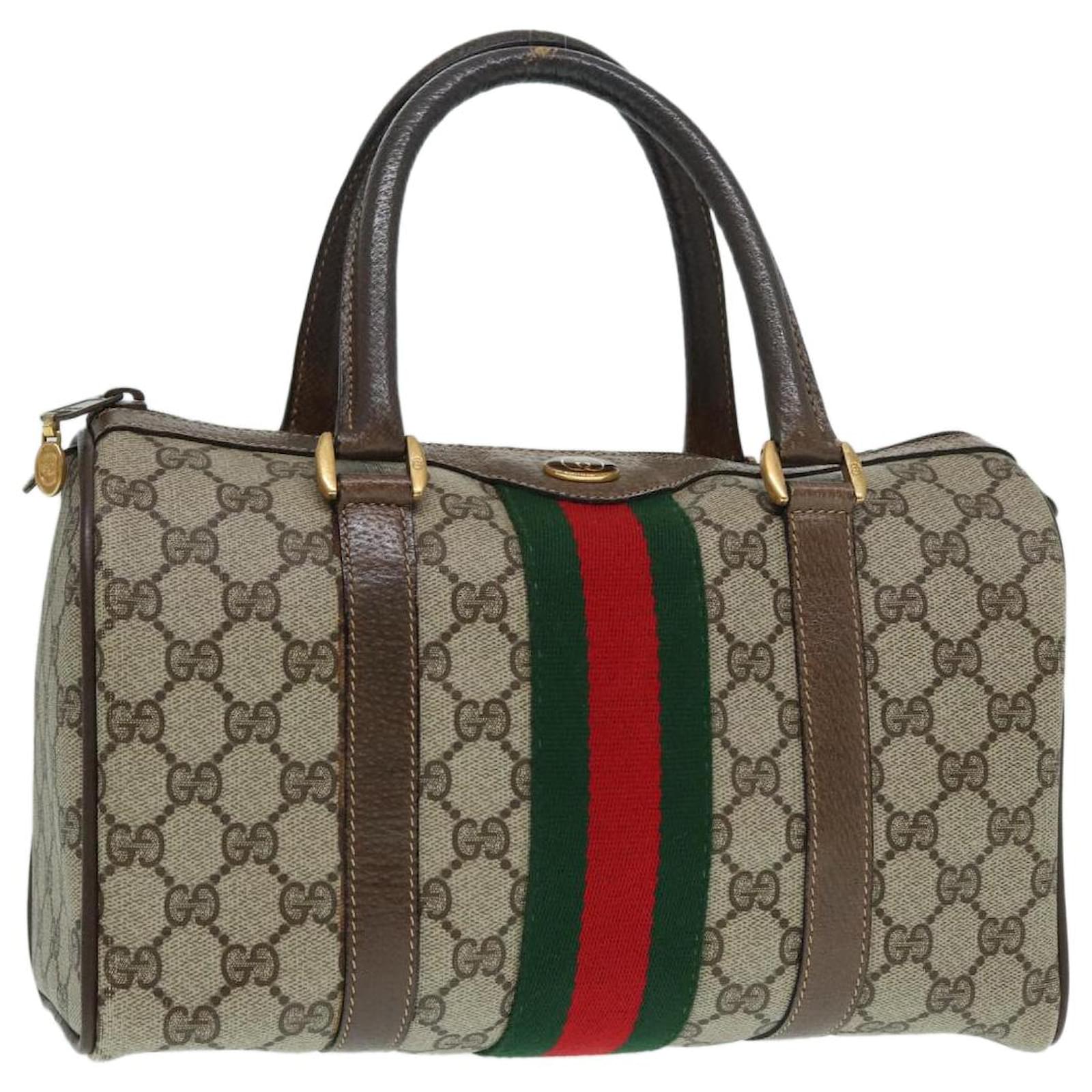 GUCCI GG Supreme Web Sherry Line Boston Bag PVC Beige 69 02 006