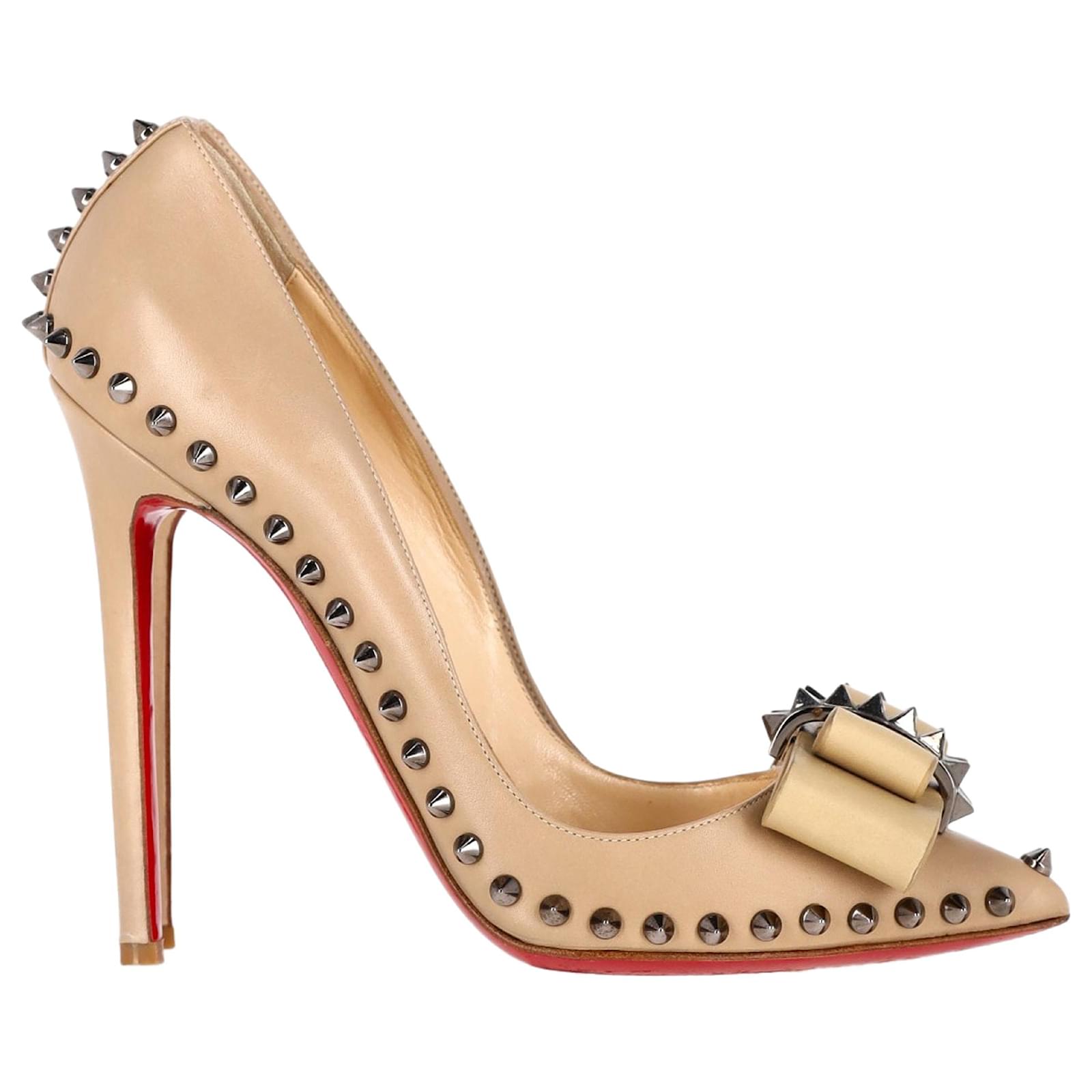 Christian Louboutin Lucifer 120 Spiked Pumps in Nude Leather Brown Flesh ref.1623702 Joli Closet