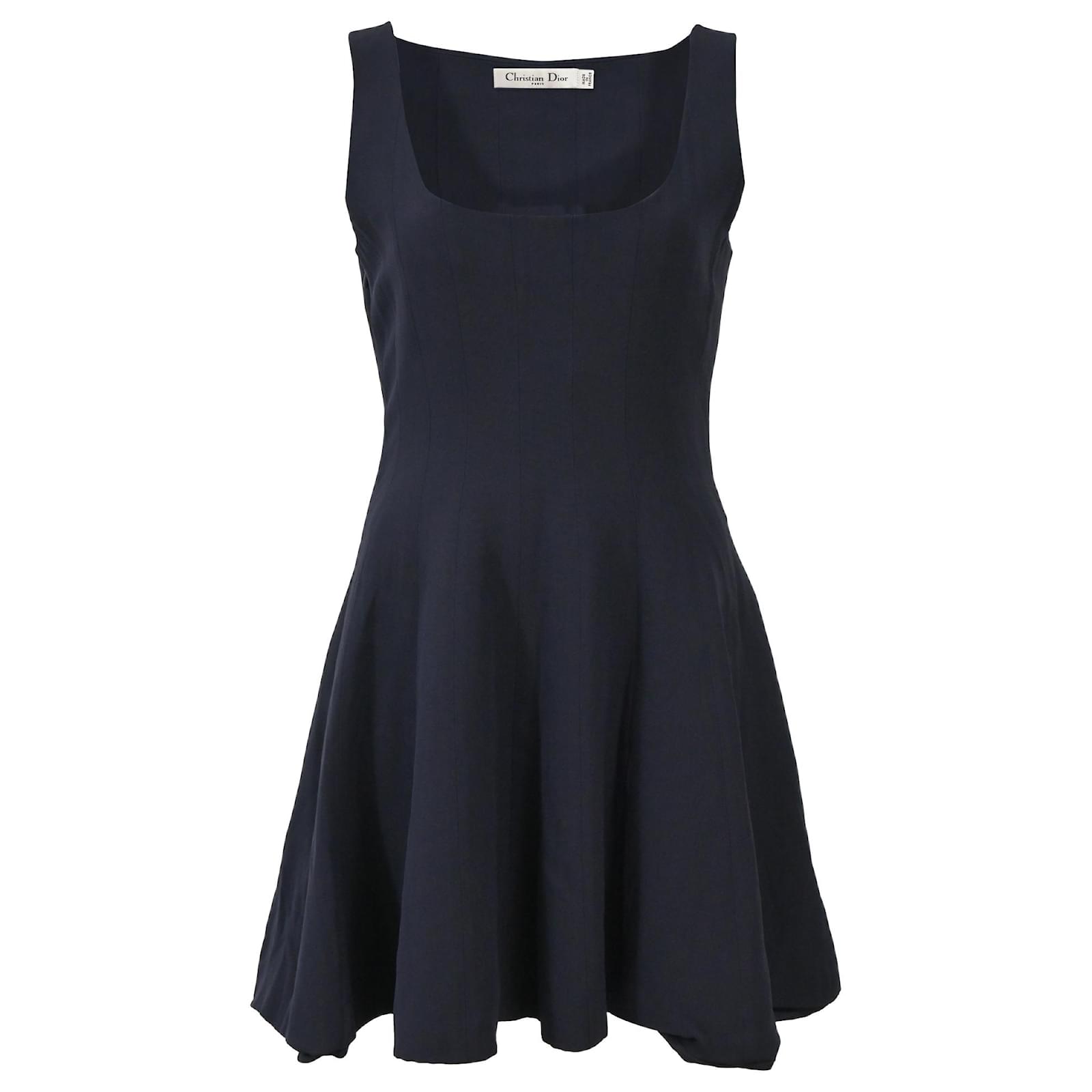 Christian Dior Panelled Square-Neck Mini Sleeveless Flare Dress in Navy Blue  Viscose Cellulose fibre ref.JC1623773 (Sold) - Joli Closet