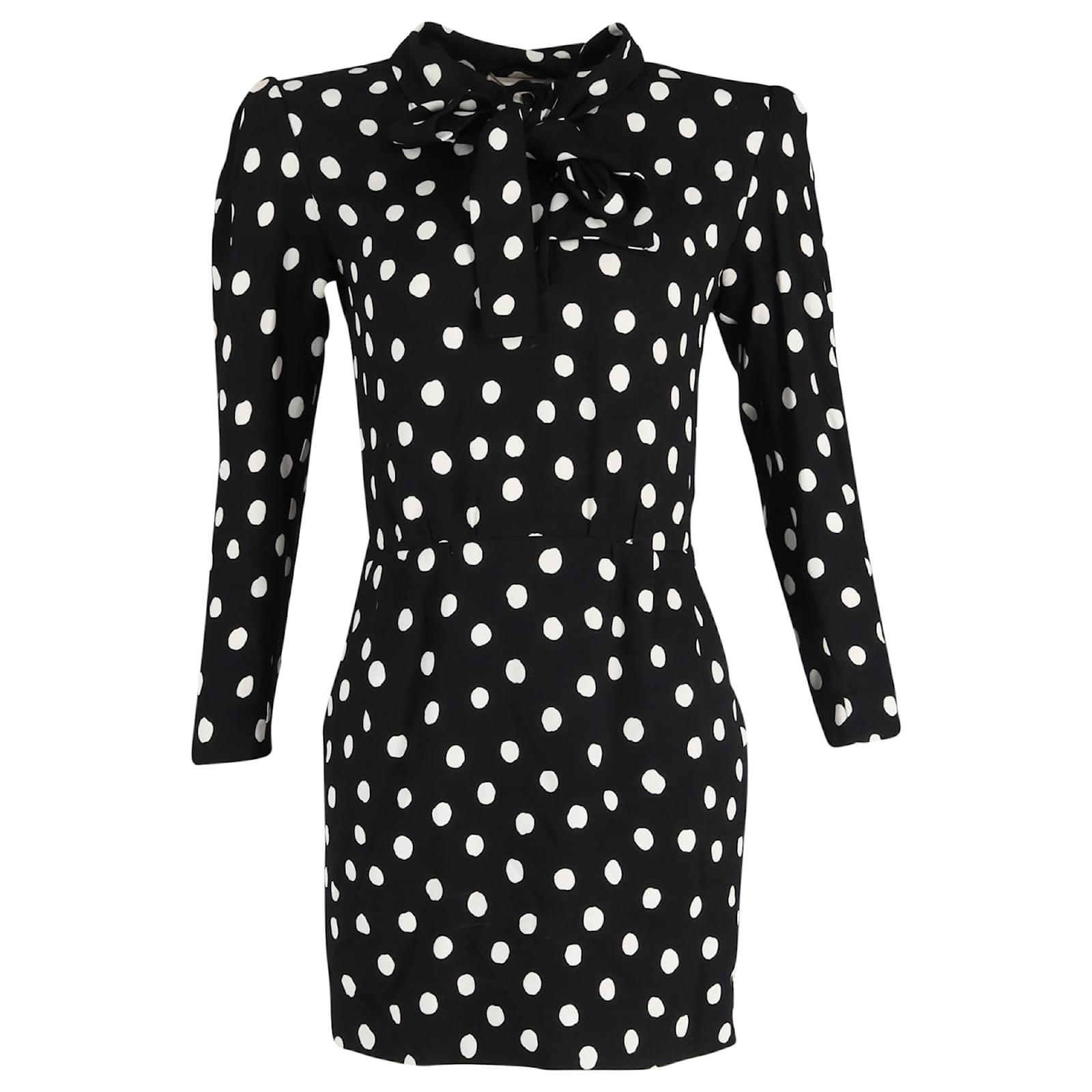 Saint Laurent Polka Dot Printed Mini Bow-Tie Long Sleeve