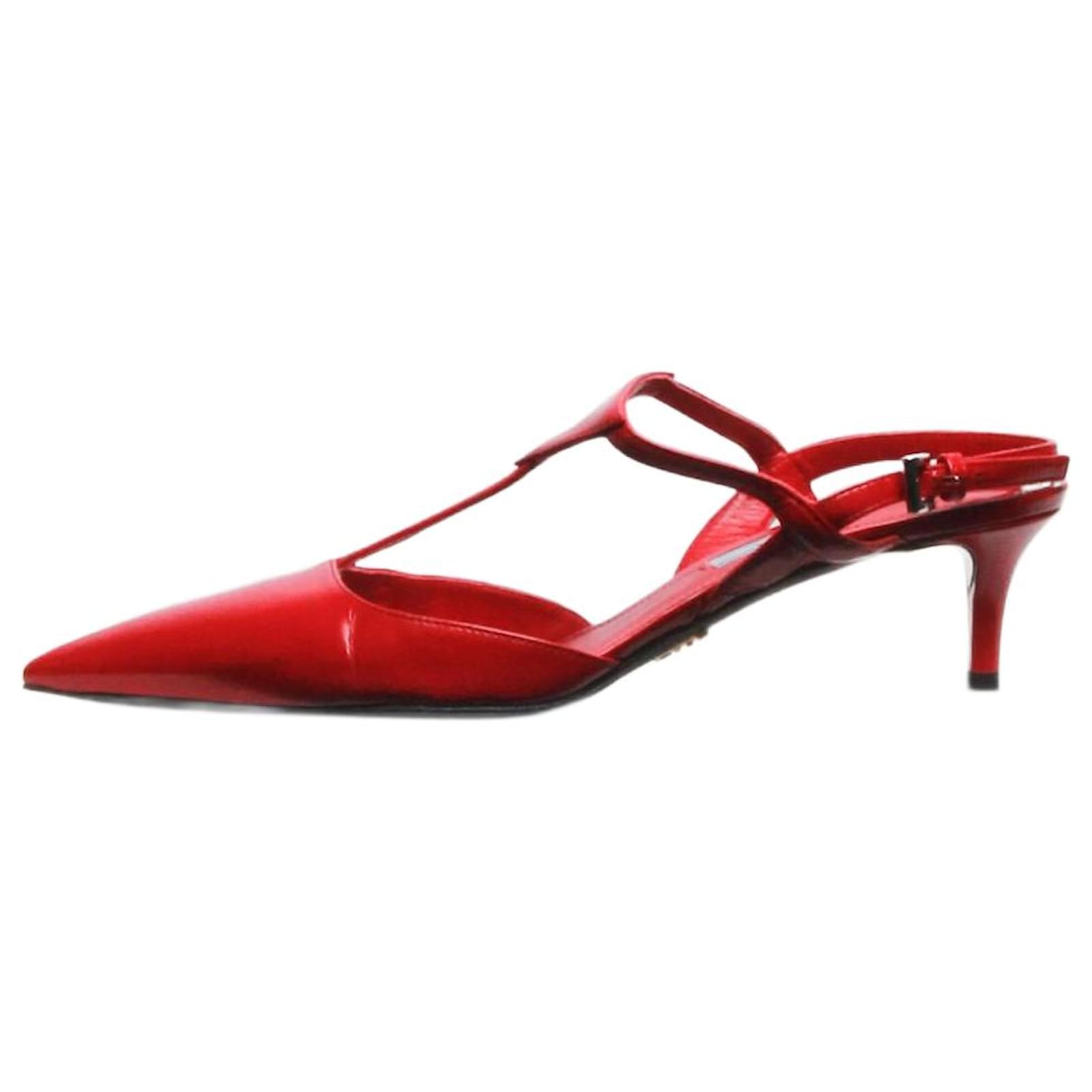 Prada Rote Leder Stiletto Kitten Heels Größe EU 39