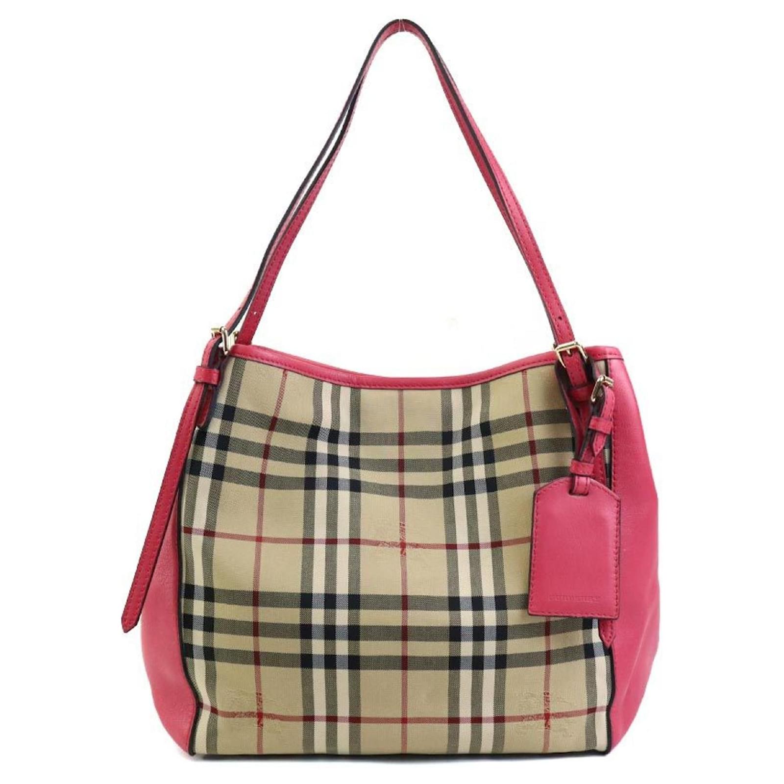 Burberry Shoulder Bag in Pink and Beige Leather Cloth ref