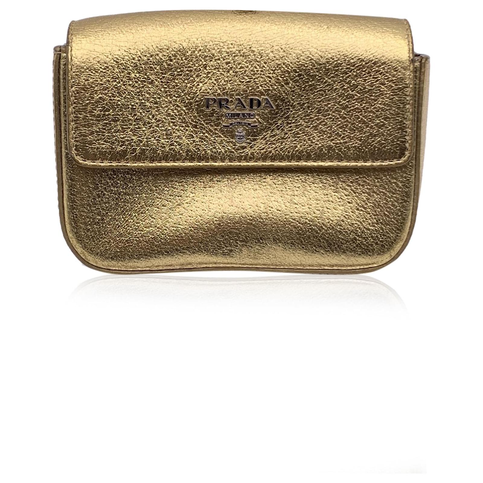 PRADA ゴールド クラッチバッグ Jacquard Prada Metallic Gold Leather Mini Box Clutch Bag Pochette