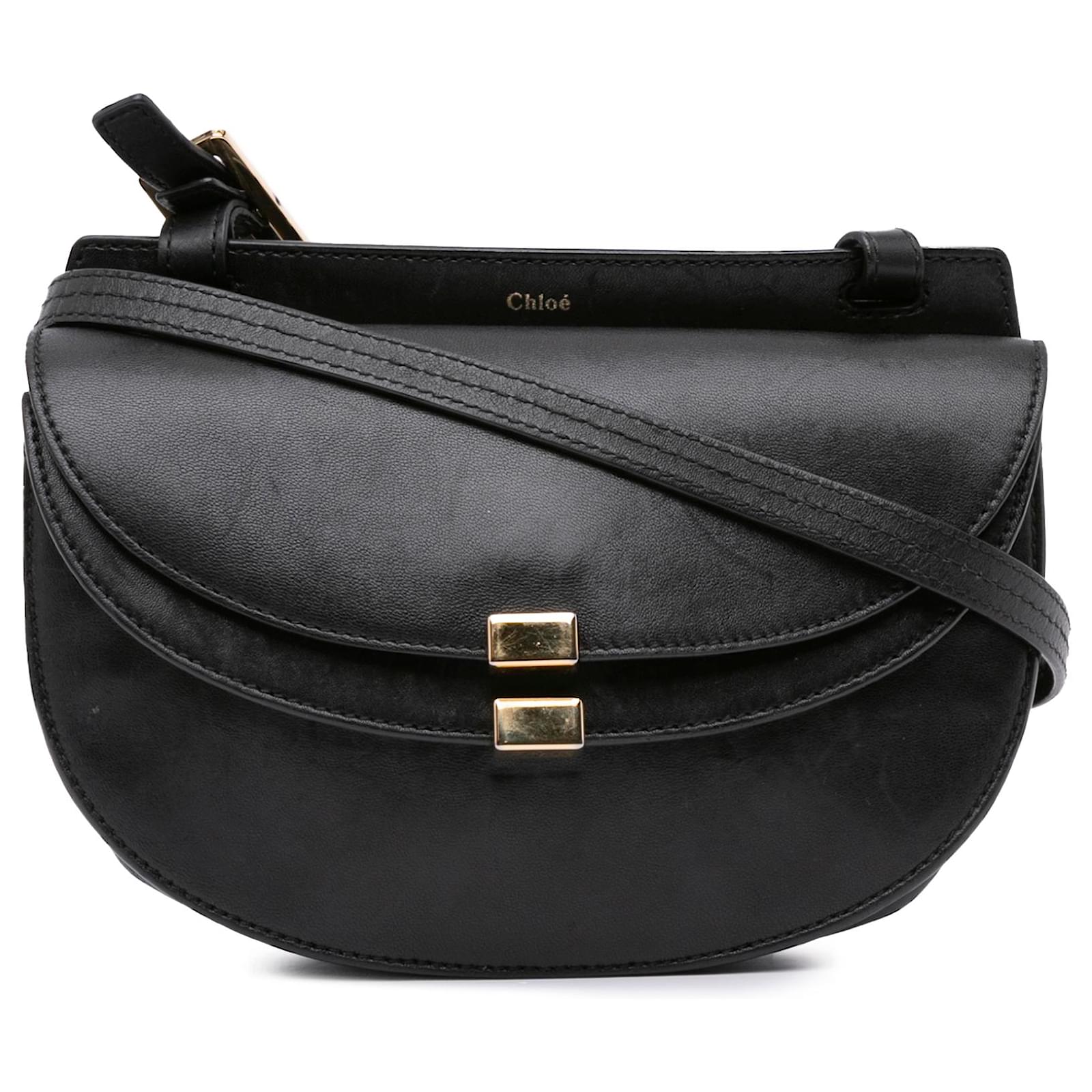 Chloé Black Calfskin Georgia Double Flap Crossbody Leather Pony