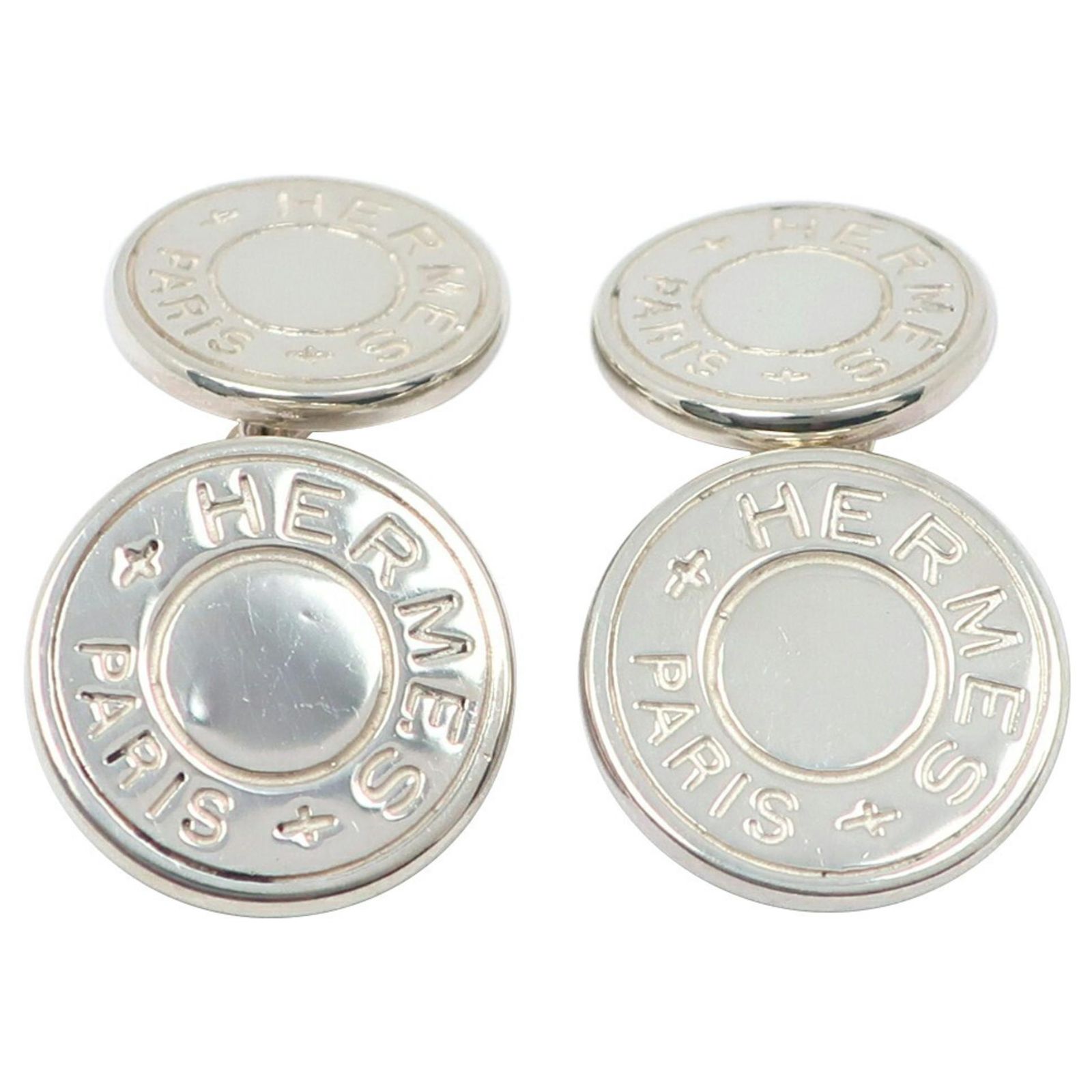 Boutons De Manchette HERMES Argent 925 Motif Ceinture - Modèle 4804A, Authentique, Très Bon état