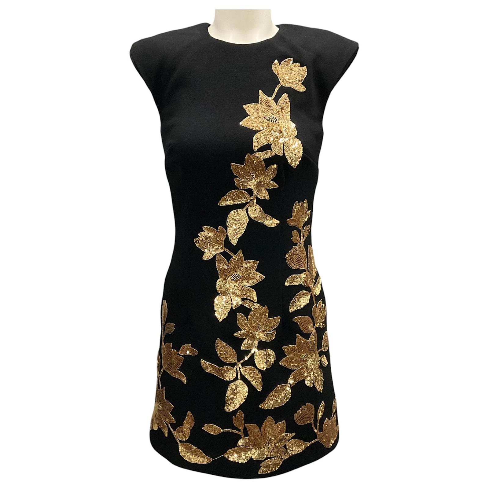 Rebecca Vallance Mini-Kleid Versailles aus schwarzen und goldenen  Pailletten mit Blumenmuster (Verkauft) - Joli Closet