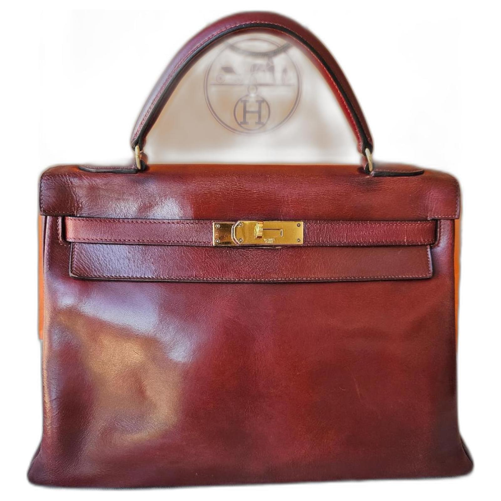 Borsa Hermès Kelly 32 Vintage 1965 Rossa Marrone autentica