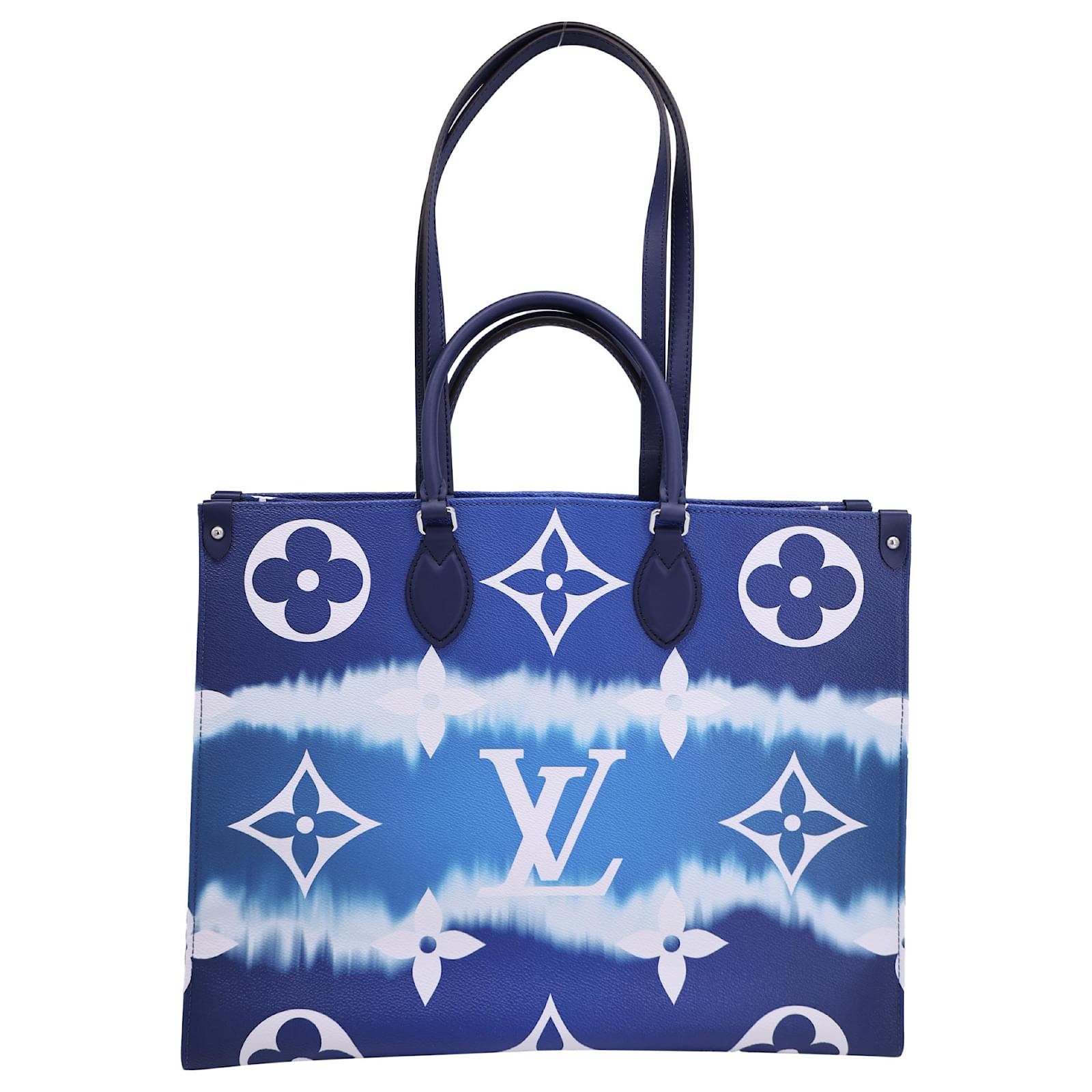 Louis Vuitton On The Go Escale Monogram GM Tote Bag aus blauer beschichteter Leinwand