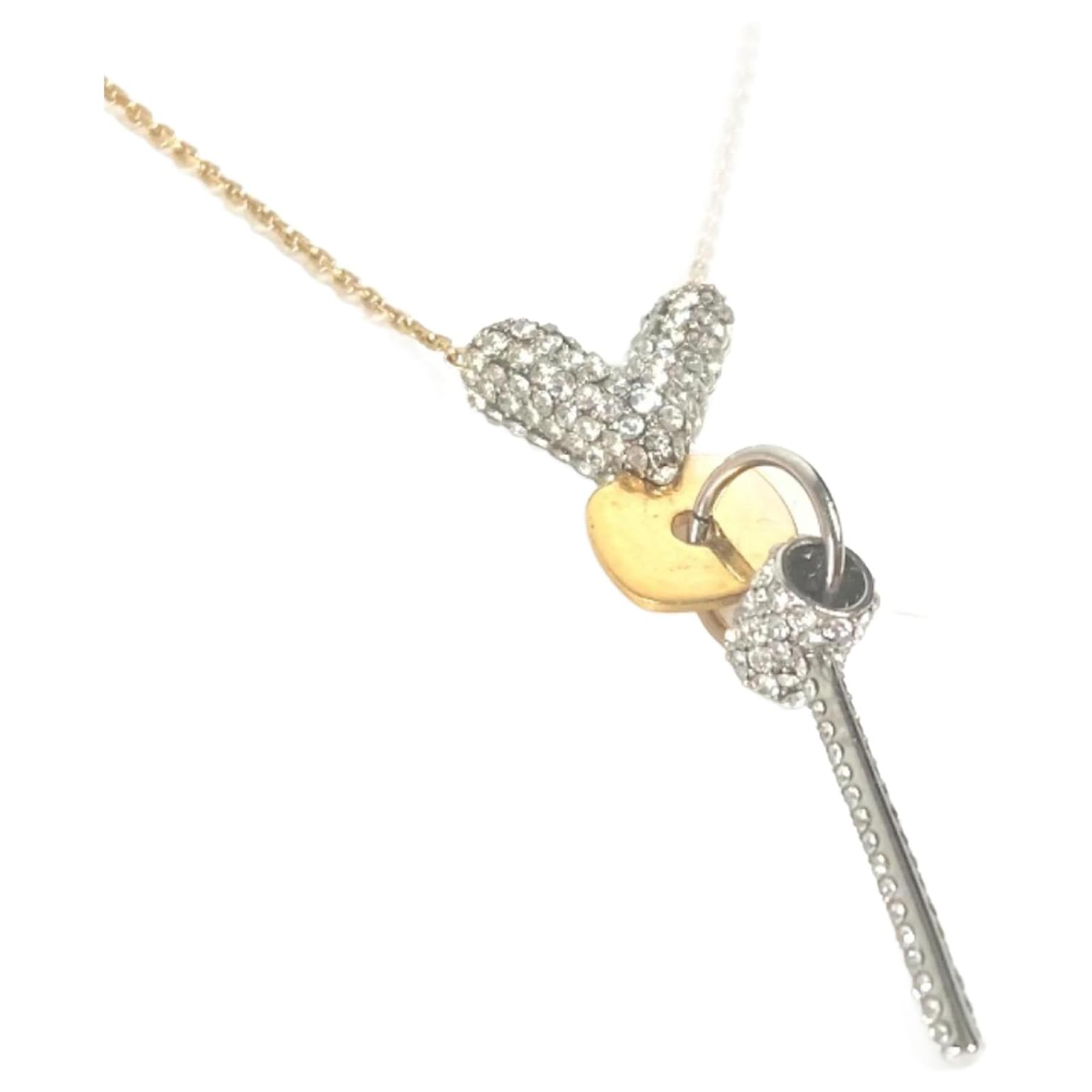 Louis Vuitton Rhinestone Essential V Strass Chain Necklace Golden