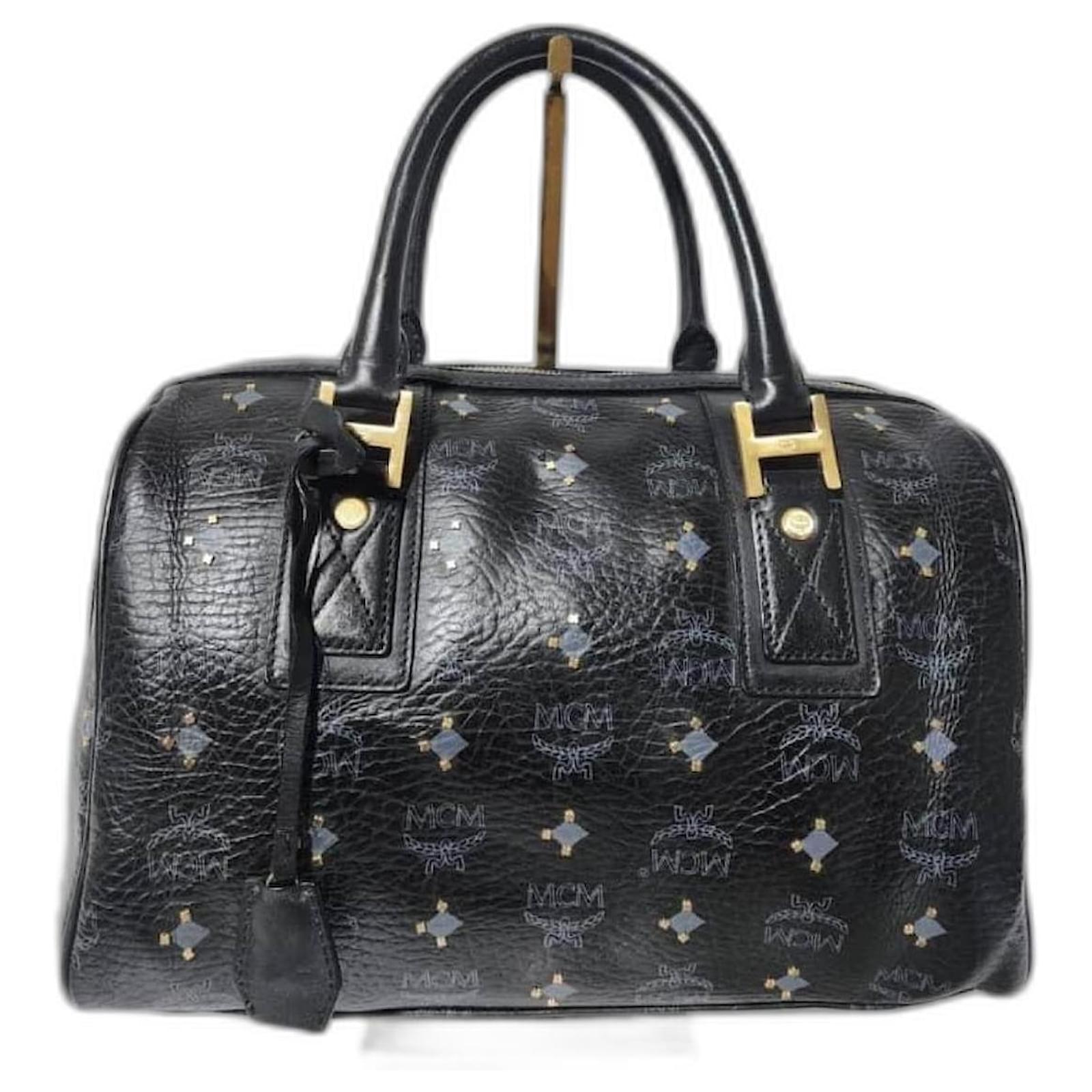 MCM Visetos Studded Boston Bag Black Leather ref.1628887 Joli Closet