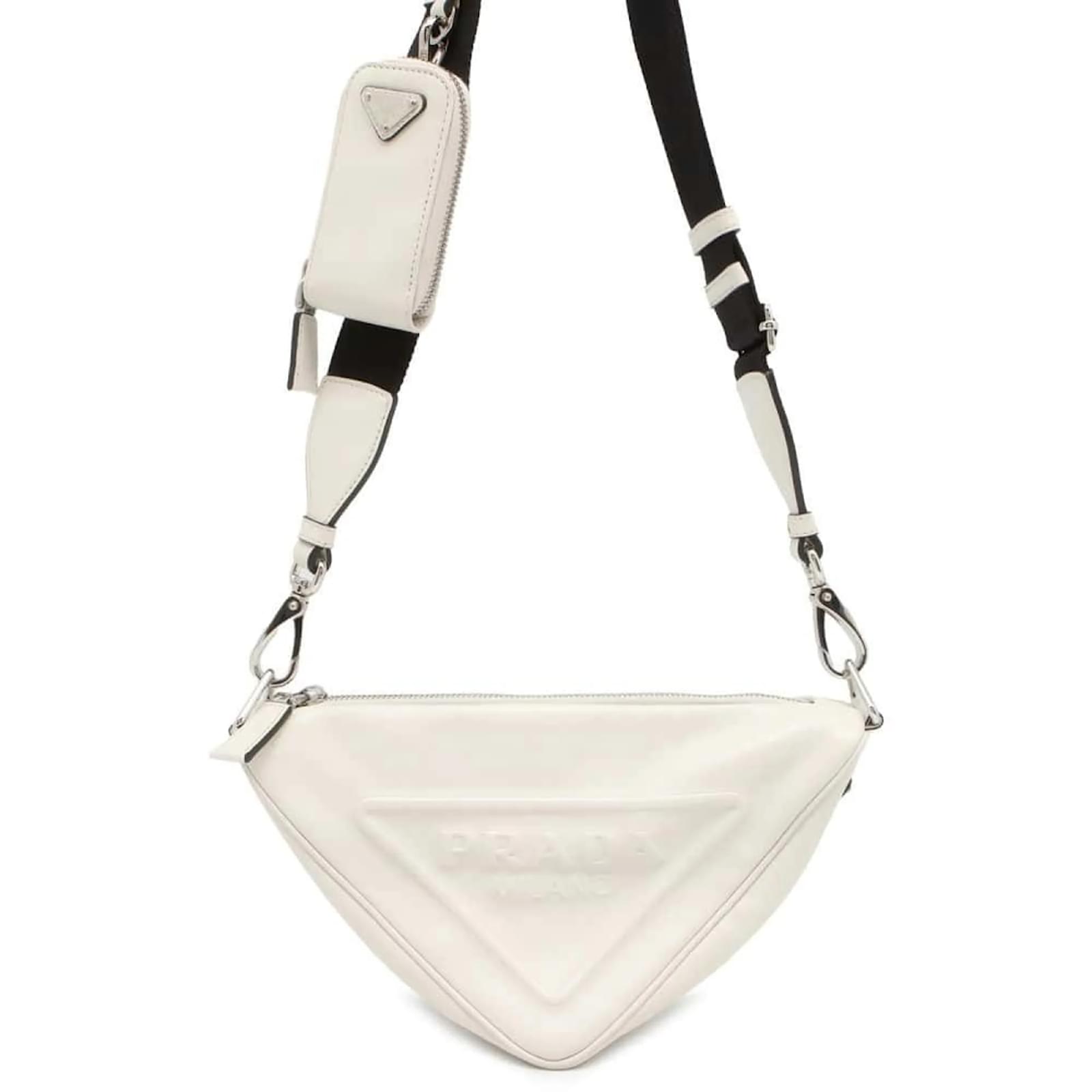 Prada Triangle Embossed Leather Shoulder Bag White ref