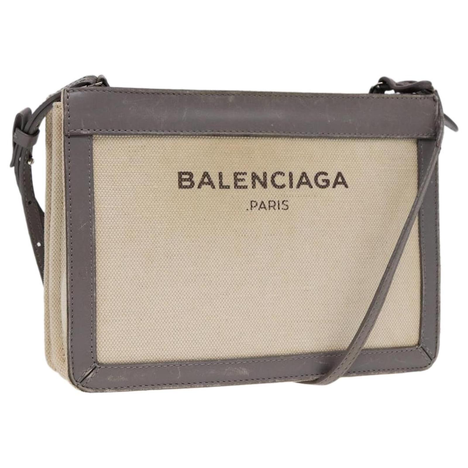 【関税&送料込】Balenciaga Chalk Canvas Biarri Crossbody Bag BALENCIAGA Shoulder Bag Canvas Gray Beige Silver 390641 Auth