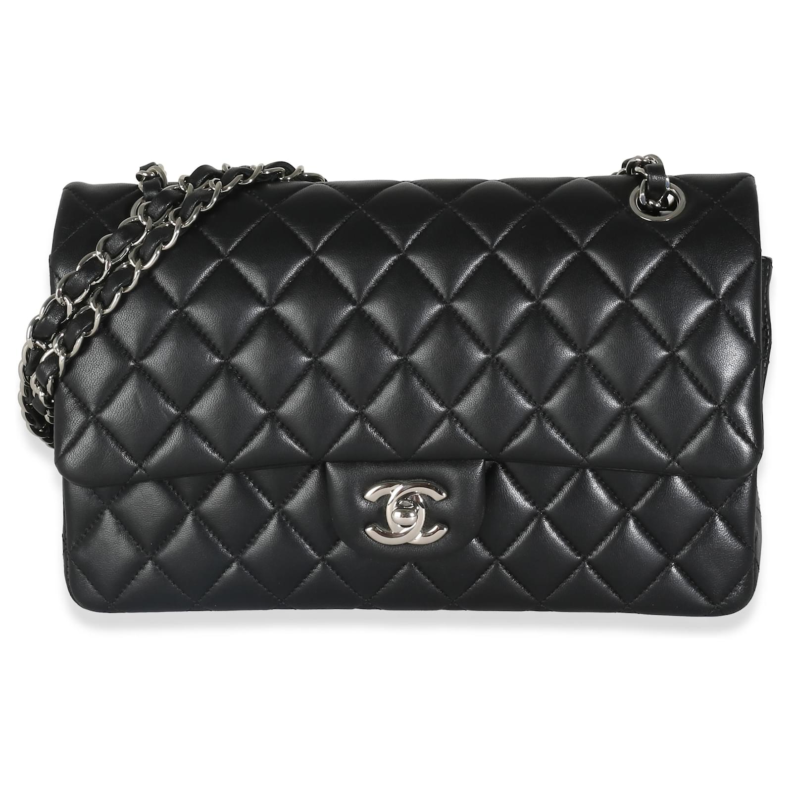 Chanel Pre owned 2019 Medium Double Flap Shoulder Bag Women Lamb Skin One Size Black