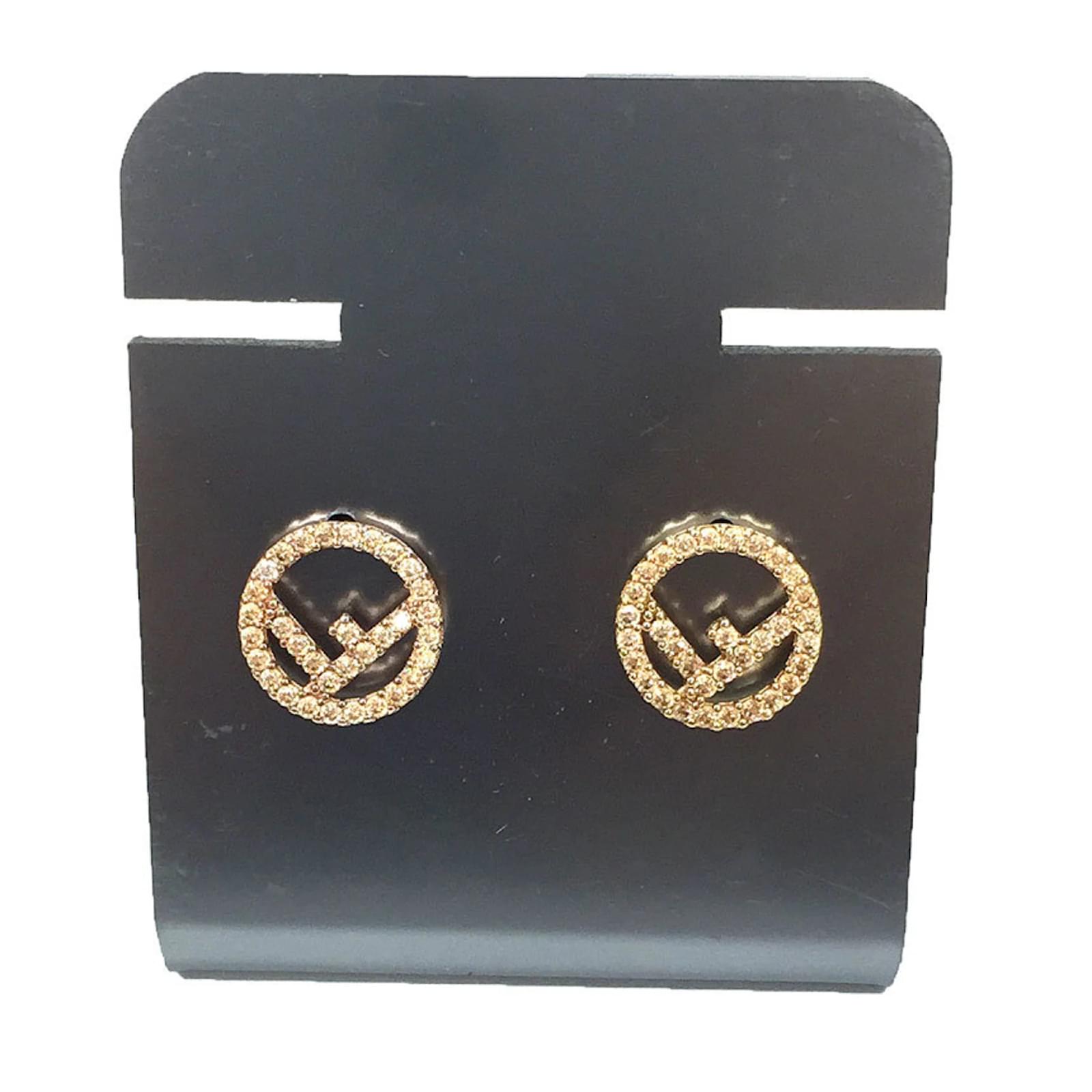 Fendi Bronze Stud Earrings with Zircon Joli Closet