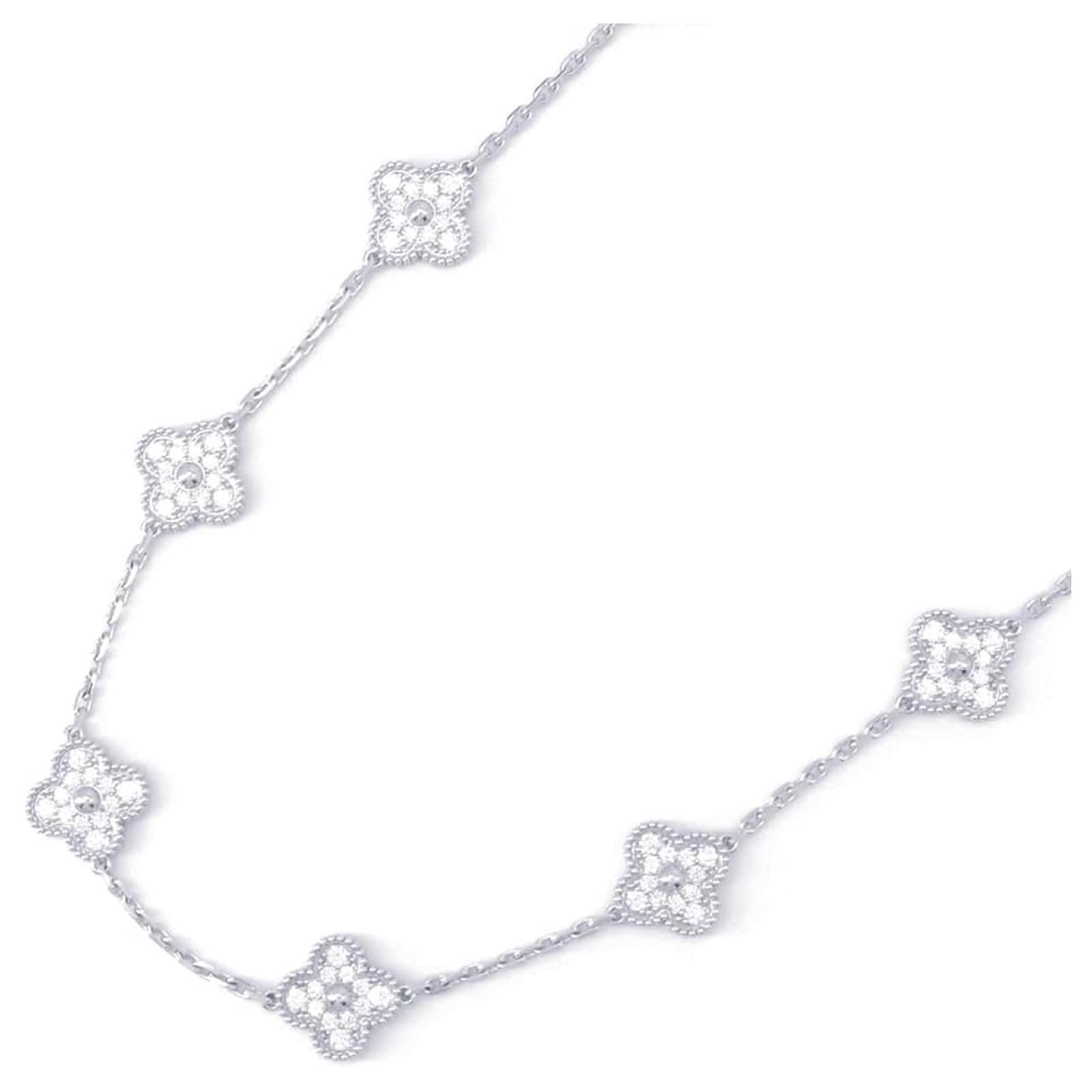 Silver Necklace Collier Van Cleef Alhambra Or Blanc Collier Long