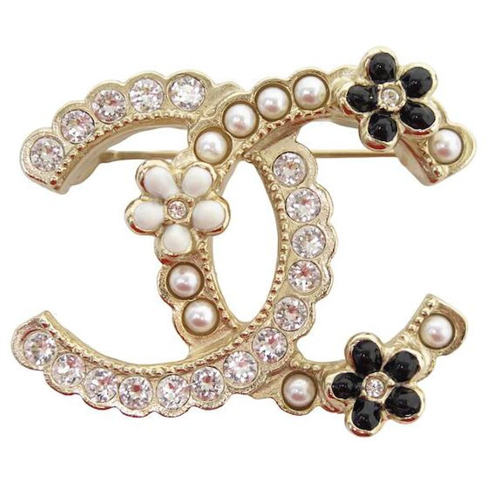 Vintage Perlen Brosche Kamelie - Elegante Blumen Brosche 38x42mm Metall