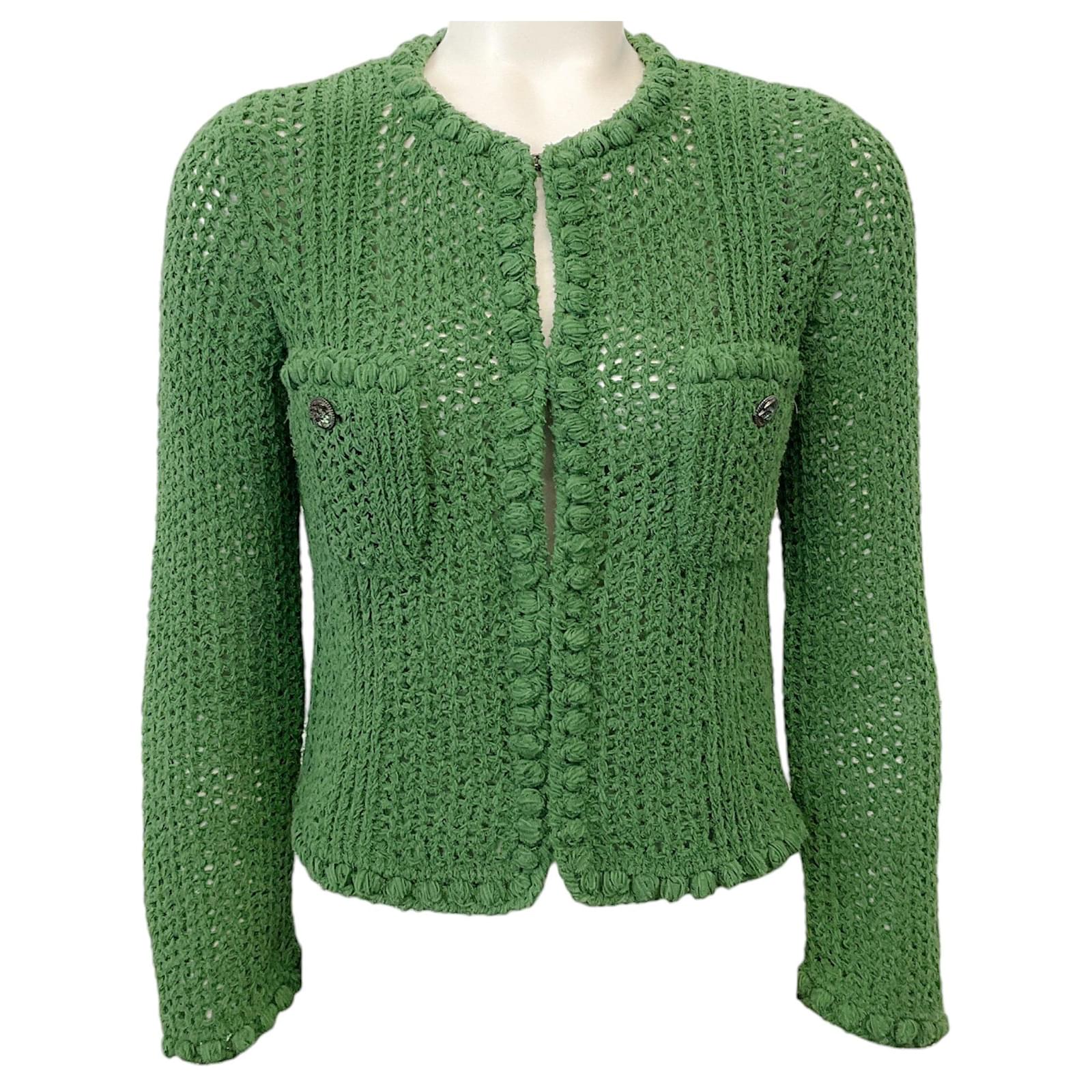 Knitwear Chanel Chanel Green Cotton Crochet Cardigan Sweater Size Xs Inter