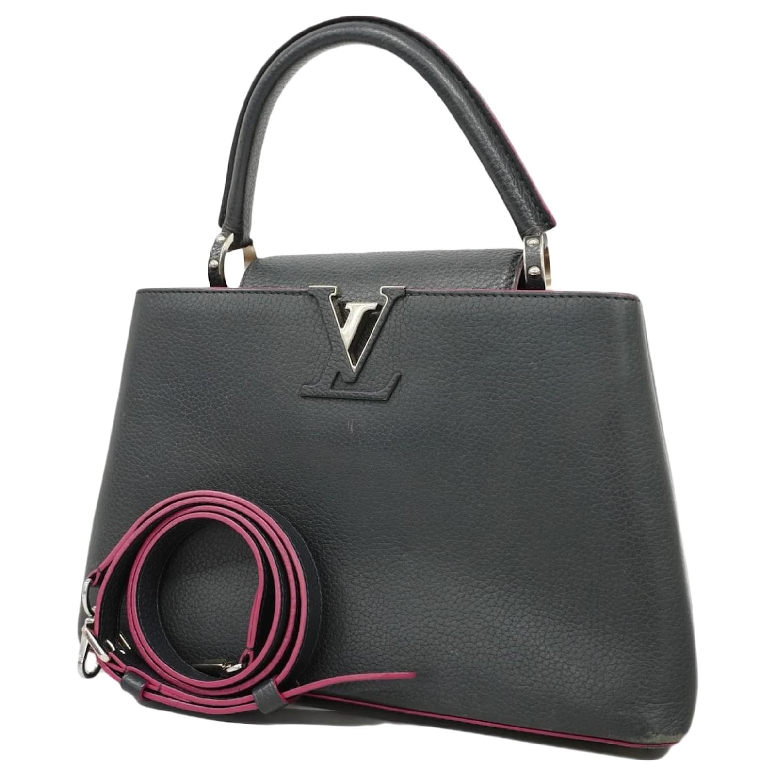 Louis Vuitton Capucines PM Handbag Black Fuschia