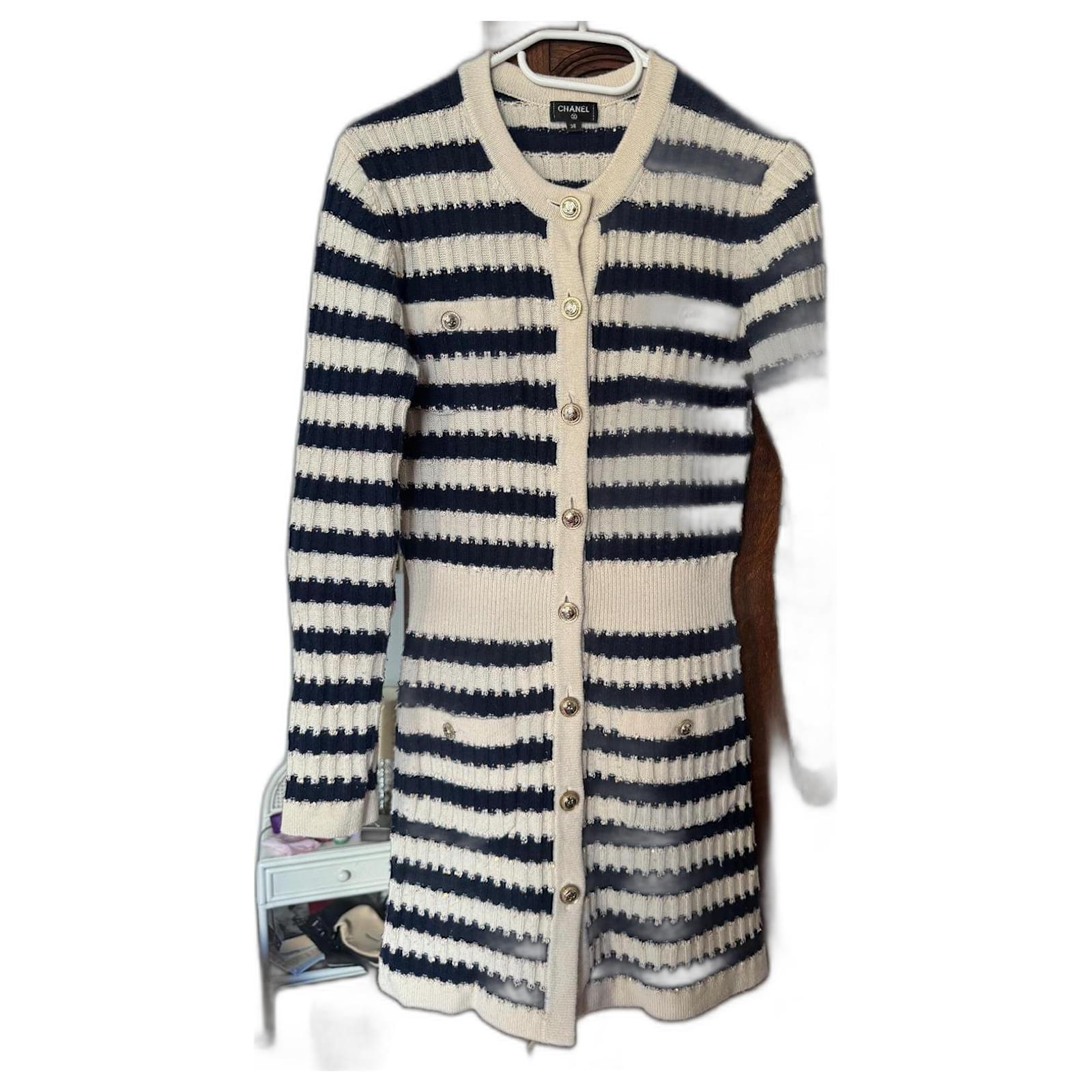 Chanel blue and white cardigan best sale