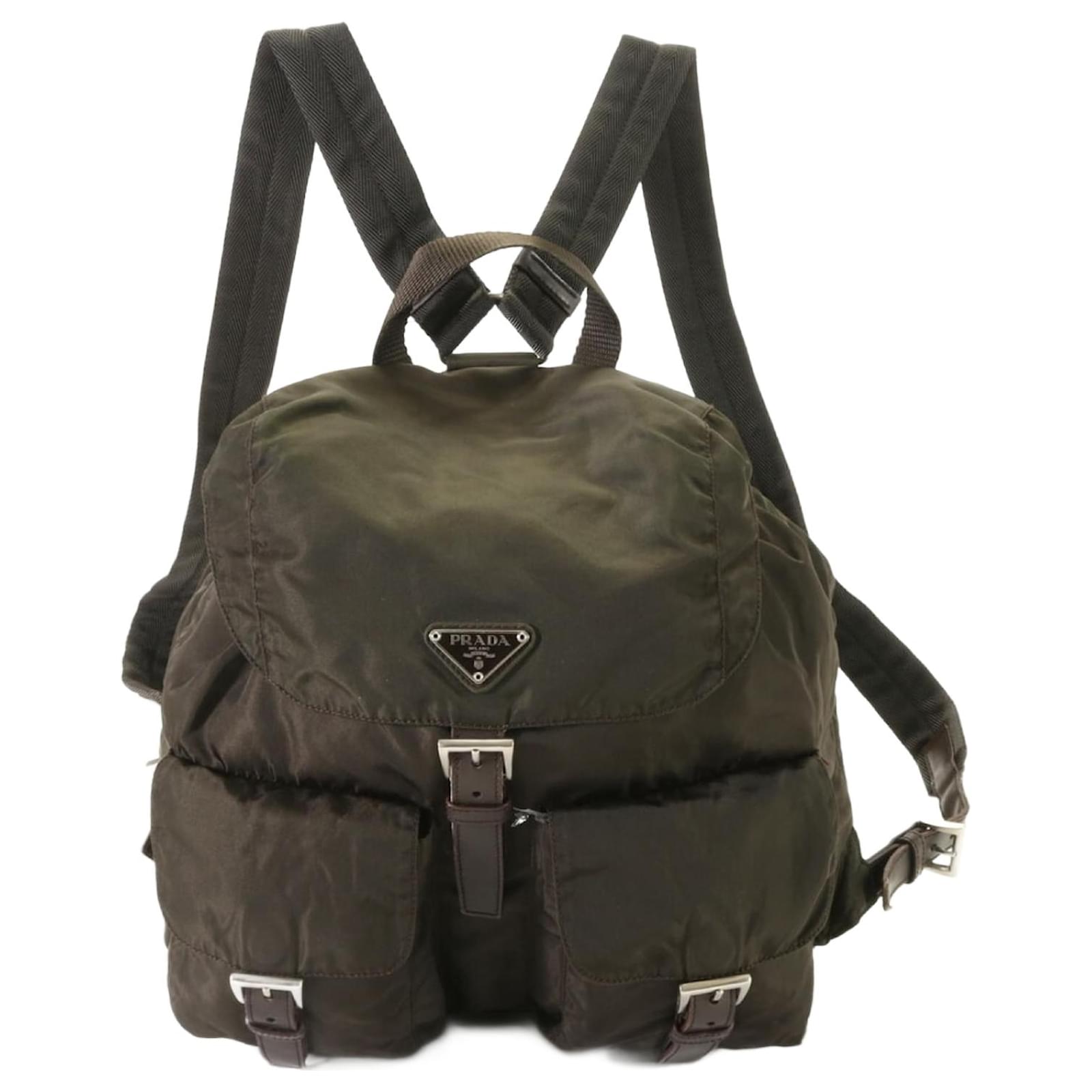 Prada Tessuto Nylon Triangle Backpack Khaki Leather