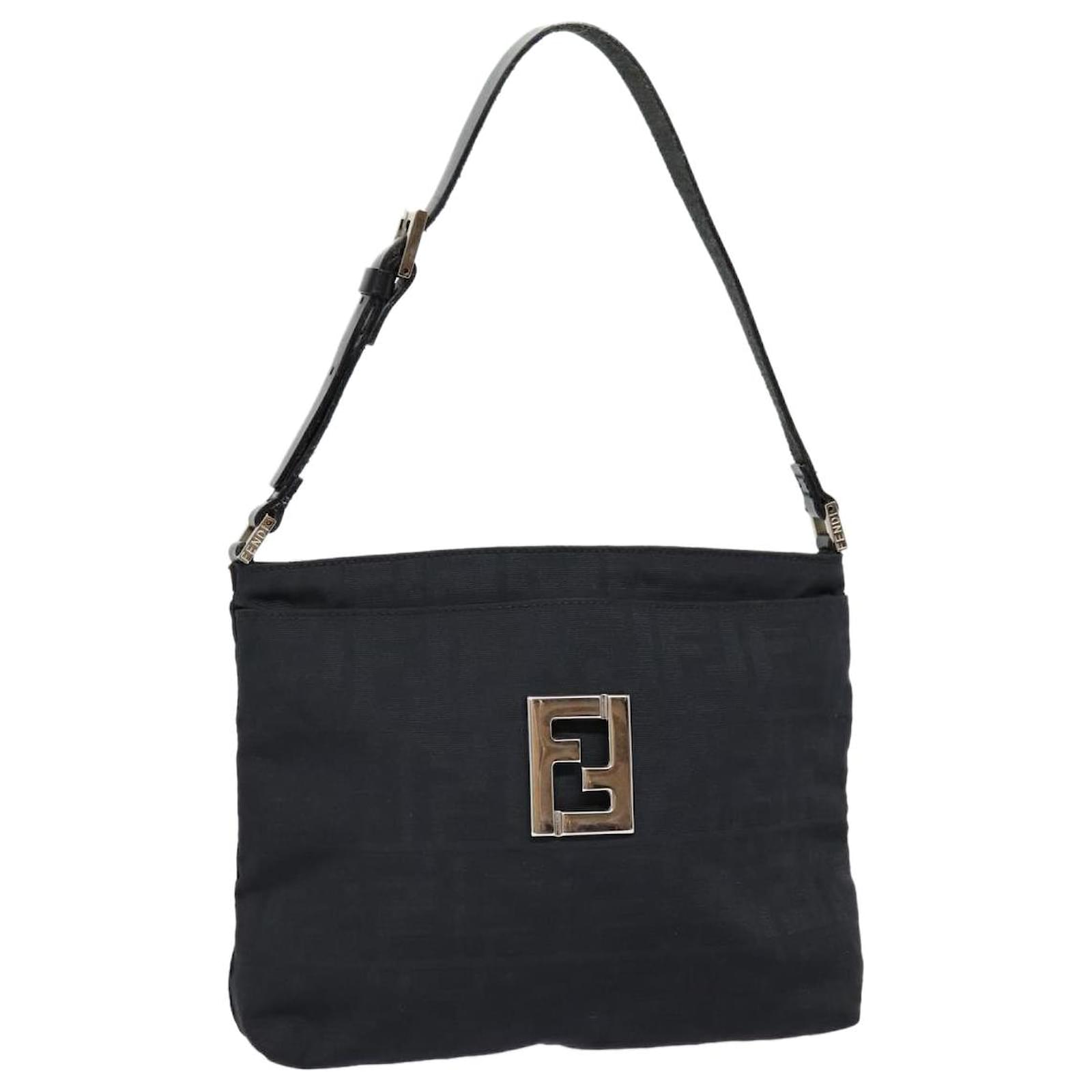 FENDI Zucca Canvas Shoulder Bag Black Silver Auth ep5578 Silvery