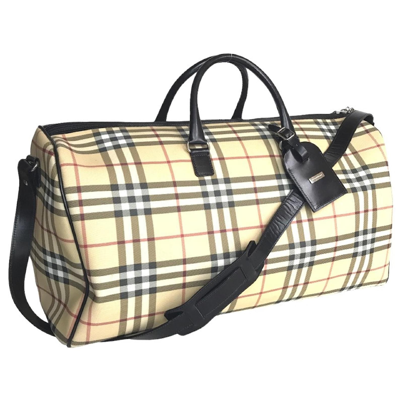 Burberry Nova Check Boston Bag Beige Leather ref.1633382 Joli Closet