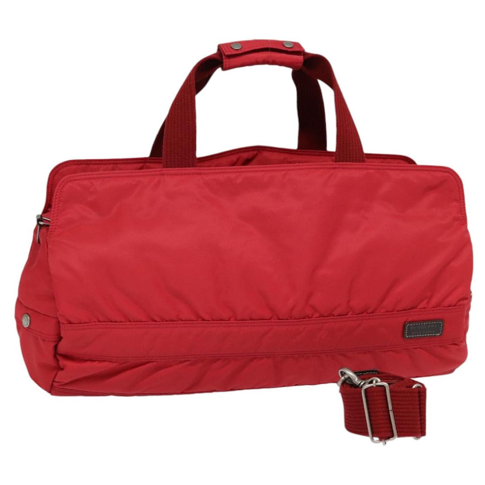 BURBERRY Blue Label Boston Bag Nylon 2way Red Silver Auth bs17480 