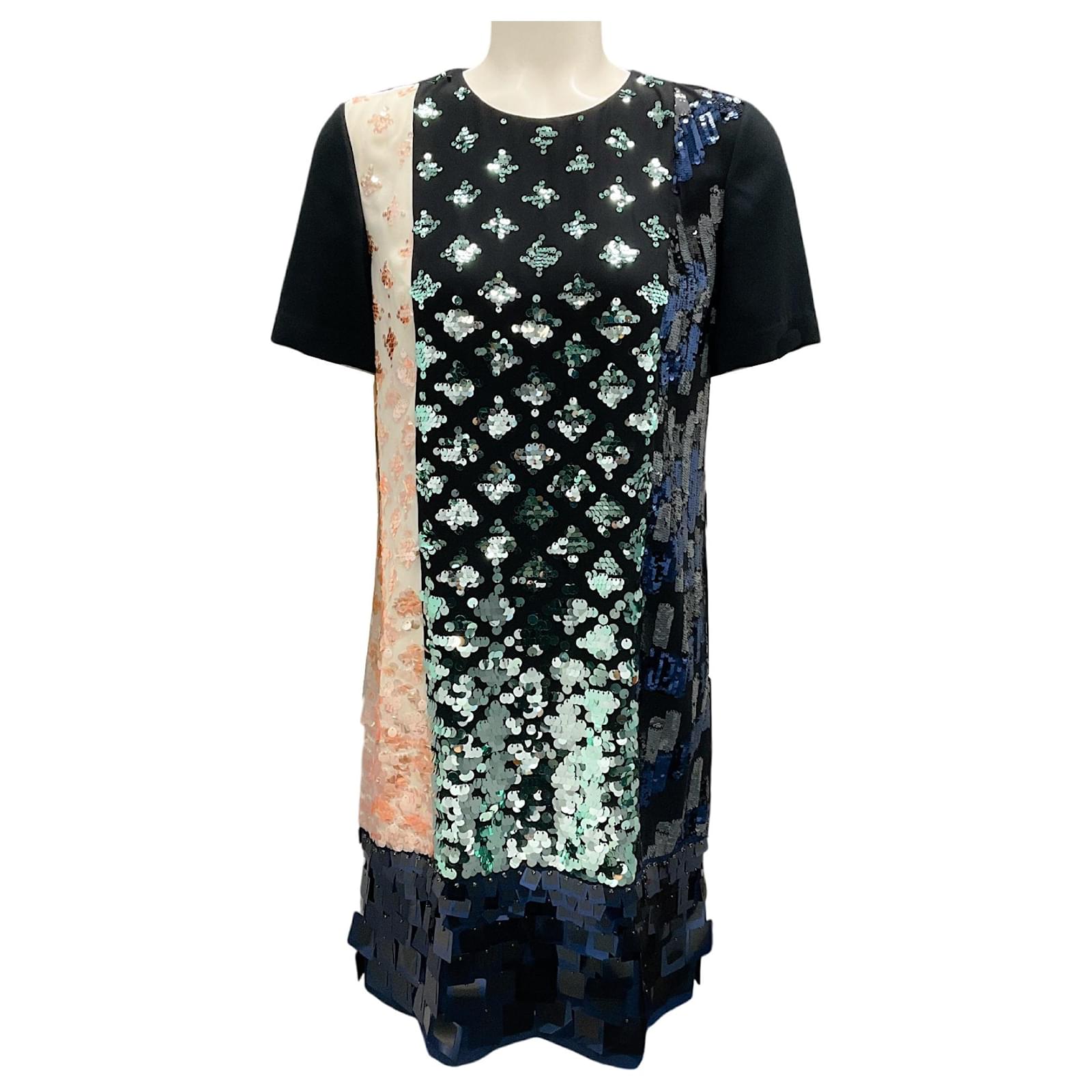 Tory Burch New Ivory Colorblock Sequin T-Shirt Dress Multiple colors ...