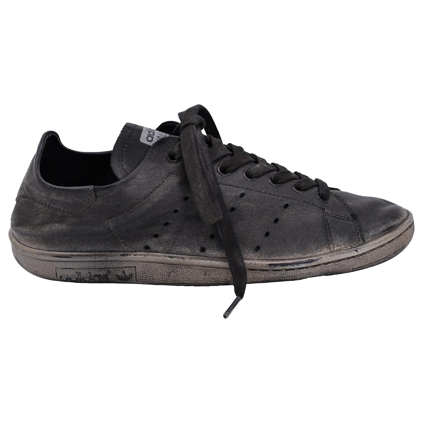 Tênis Distressed Balenciaga X Adidas Stan Smith em Couro Preto ref