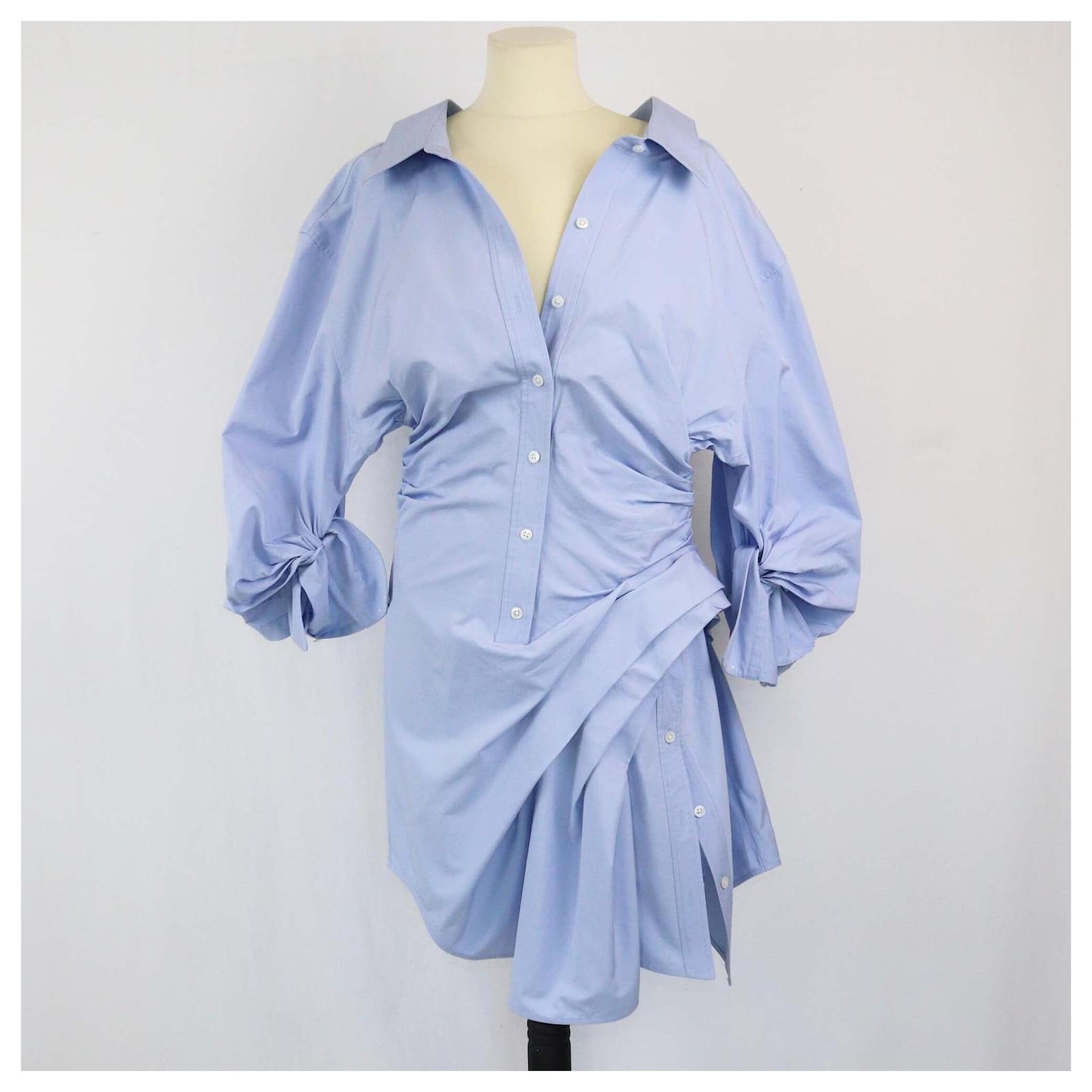 Alexander Wang Blue Poplin Gathered Shirt Dress Cotton