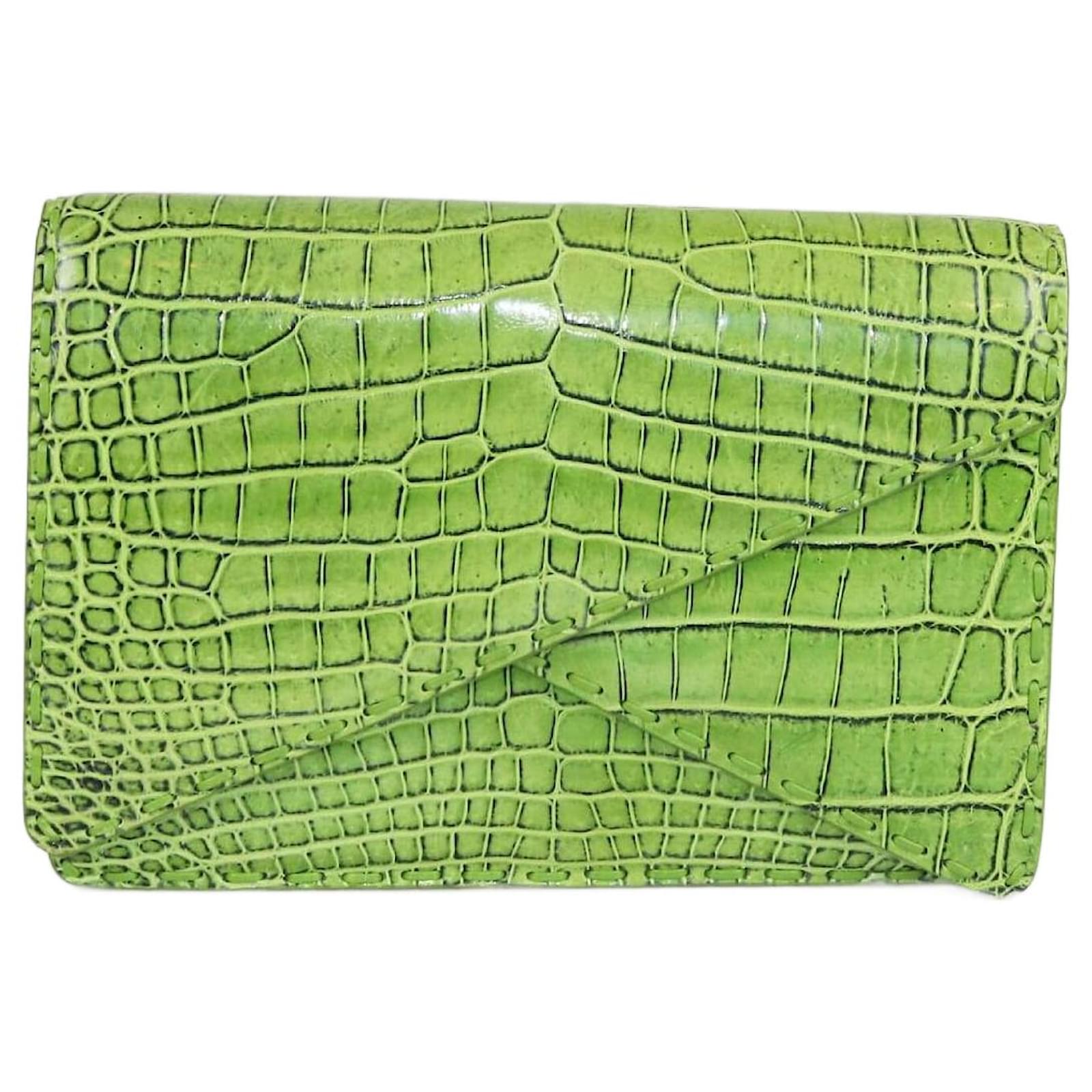 Clutch Crocodile Verde Lucido Incrociato Bottega Veneta