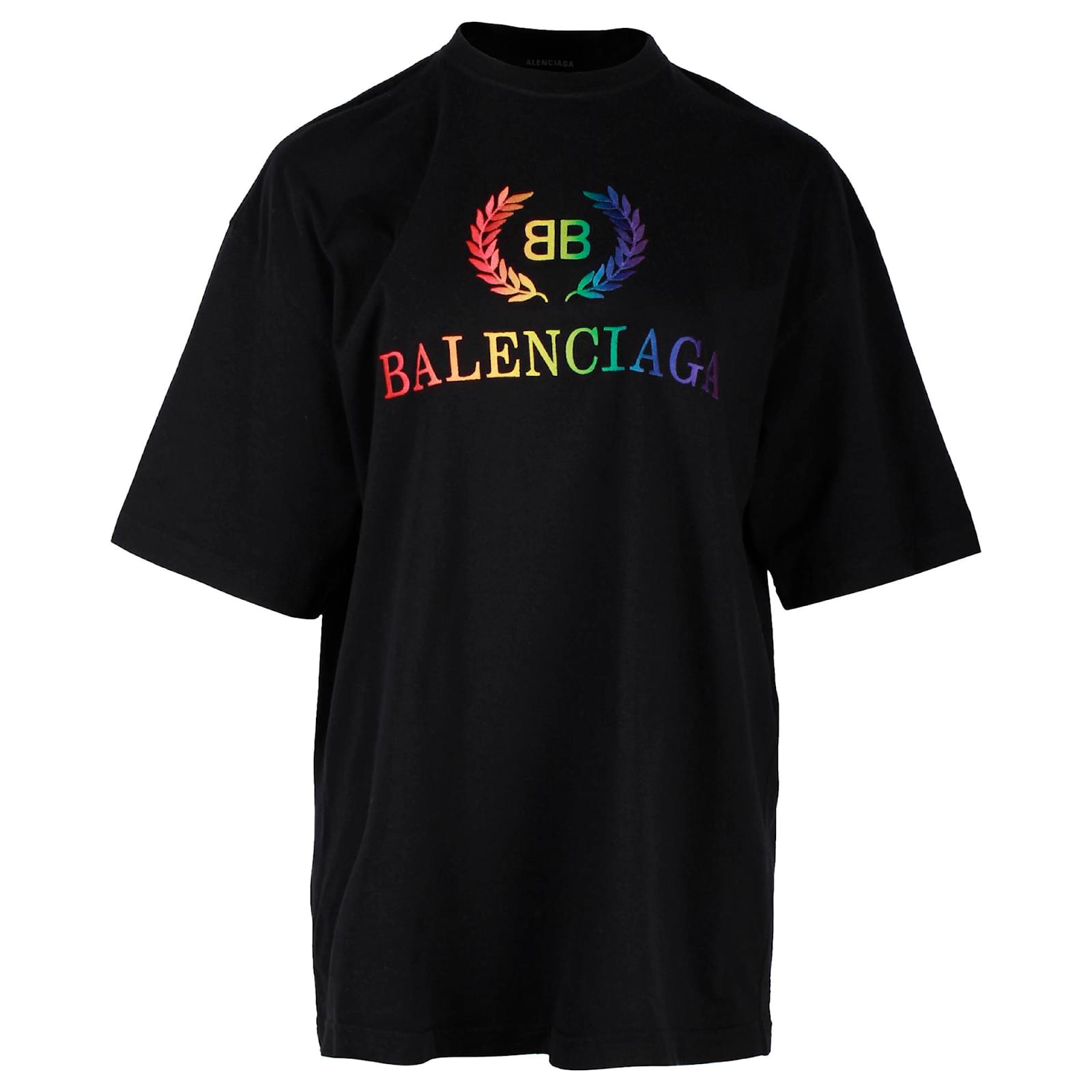 BALENCIAGA レインボーロゴ プリント Tシャツ ブラック Balenciaga Rainbow Logo T-shirt in Black Cotton ref.1637648
