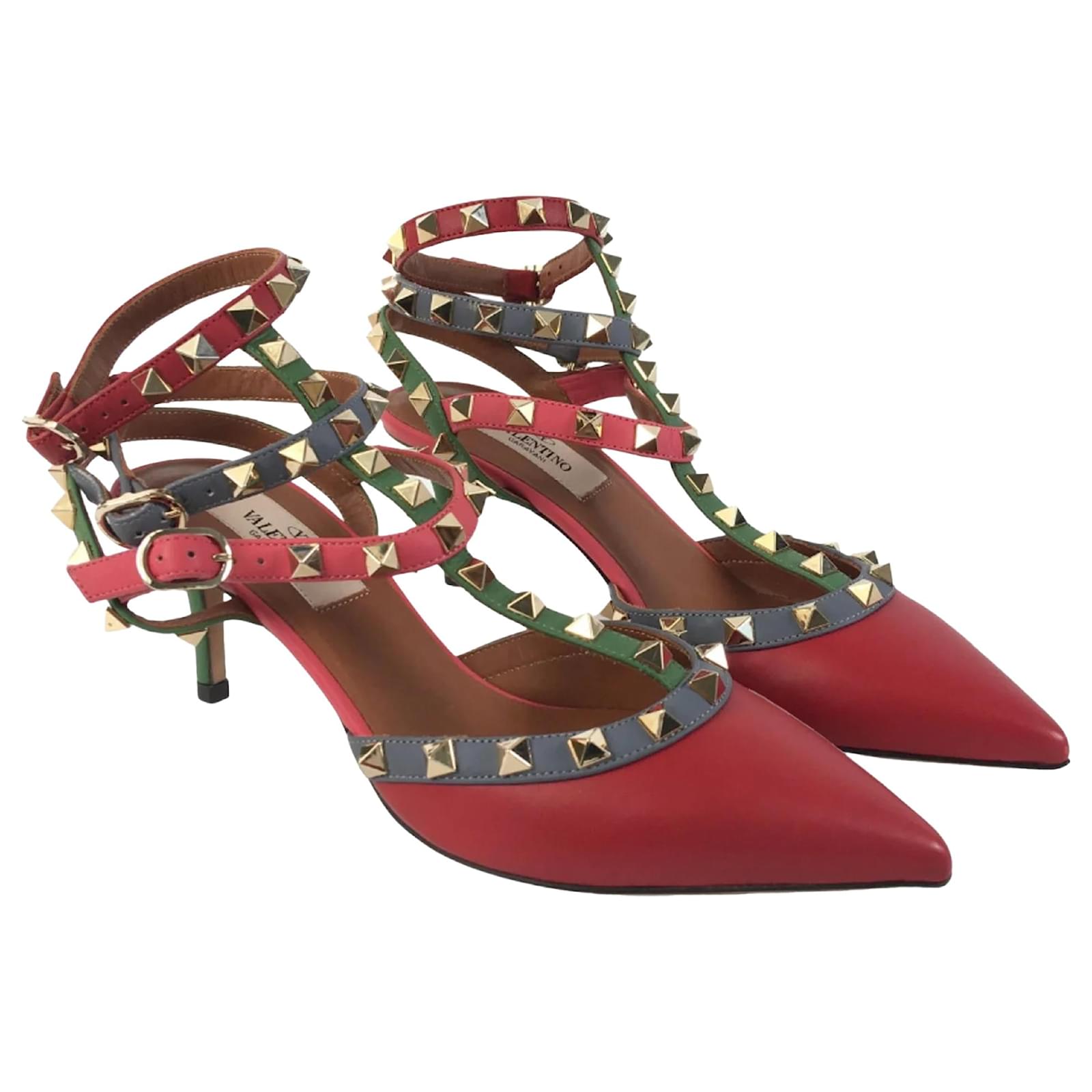 Valentino Garavani Valentino Rockstud Kitten Heels Sz 36 Red