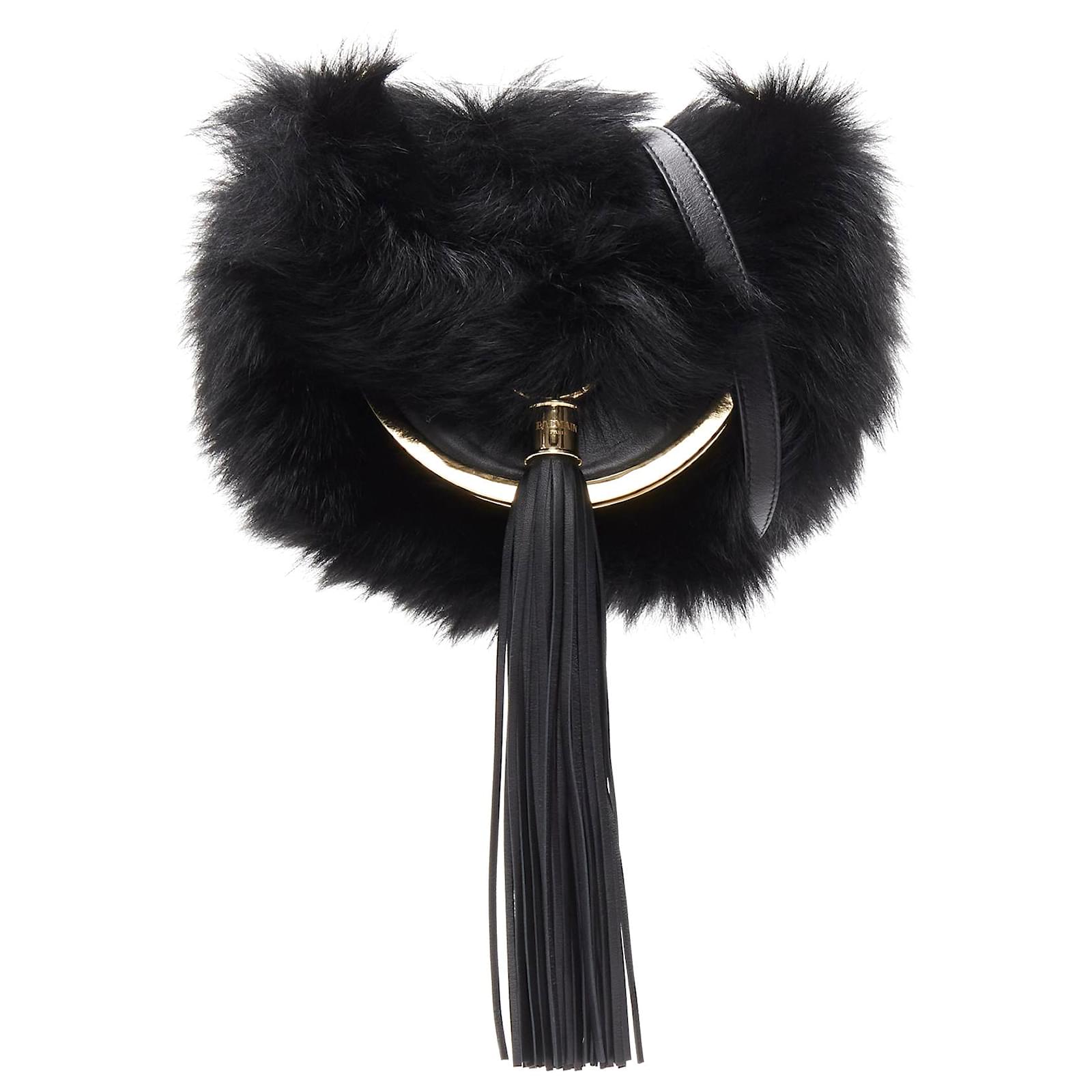 Borsa a tracolla a mezzaluna in pelliccia genuina BALMAIN con