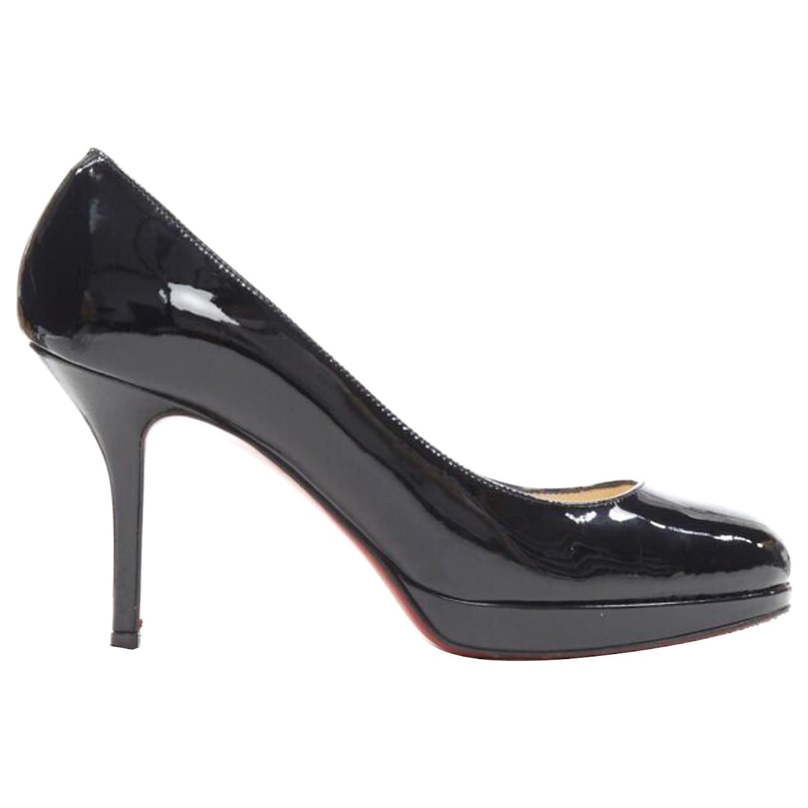 Christian Louboutin Black Patent Platform Round Toe High Heel Pump Eu36 Us6 Leather ref.1639223 Joli Closet