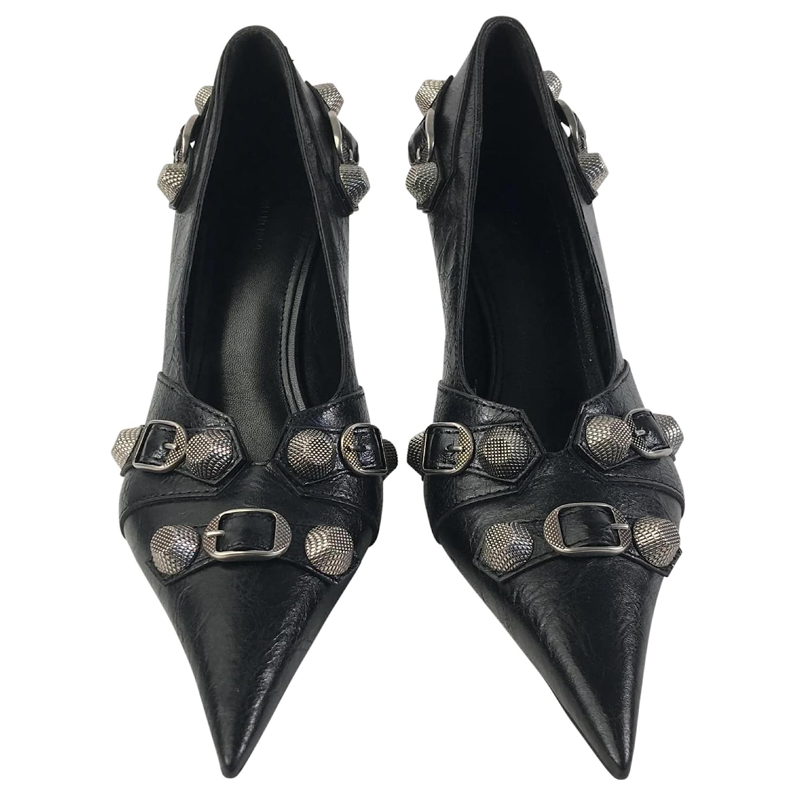 パンプス BALENCIAGA BLACK LEATHER CAGOLE PUMPS Balenciaga Black Leather Cagole Slingback Pumps Size 6.5/37