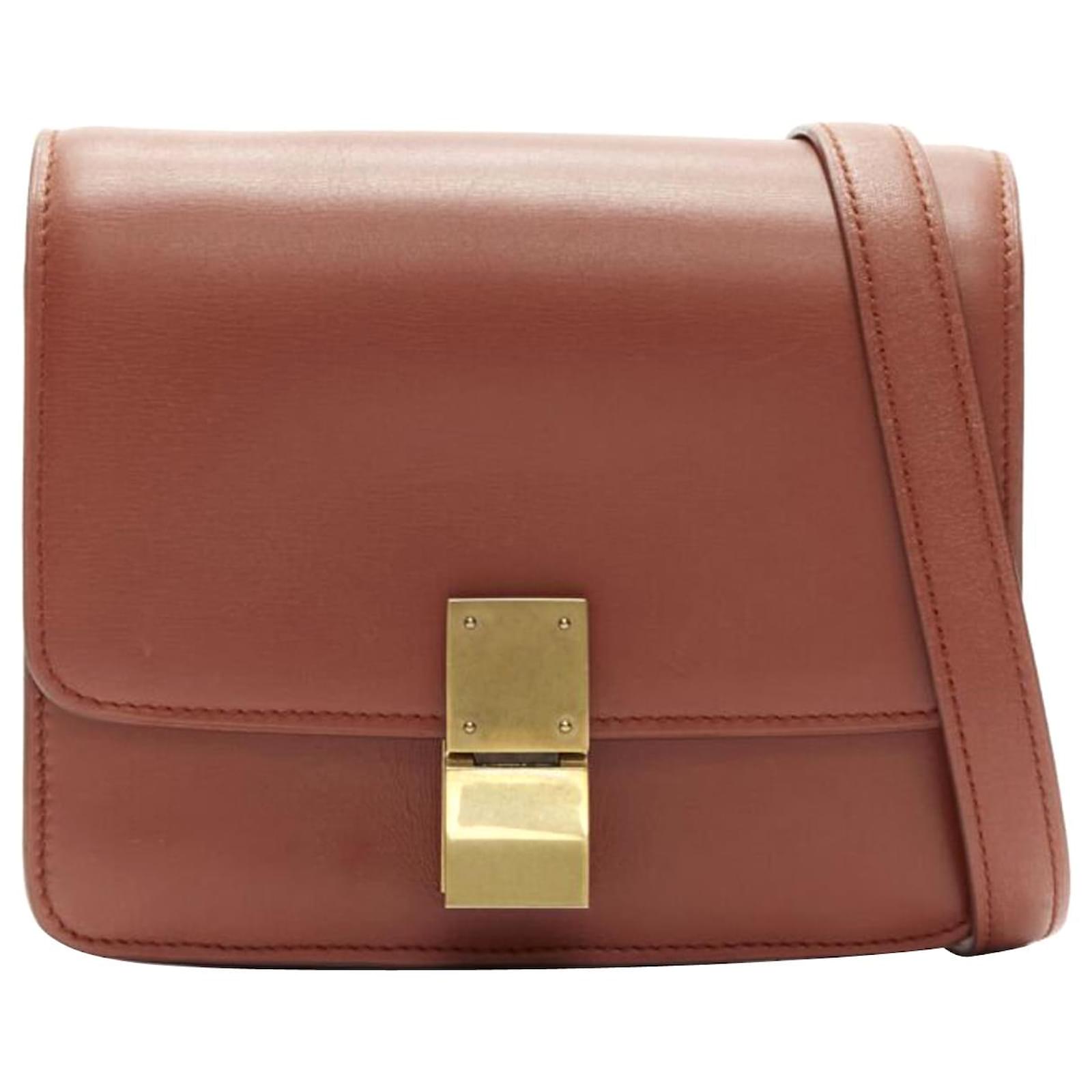 Céline Celine Classic Box Tan Brown Calfskin Gold Clasp Adjustable